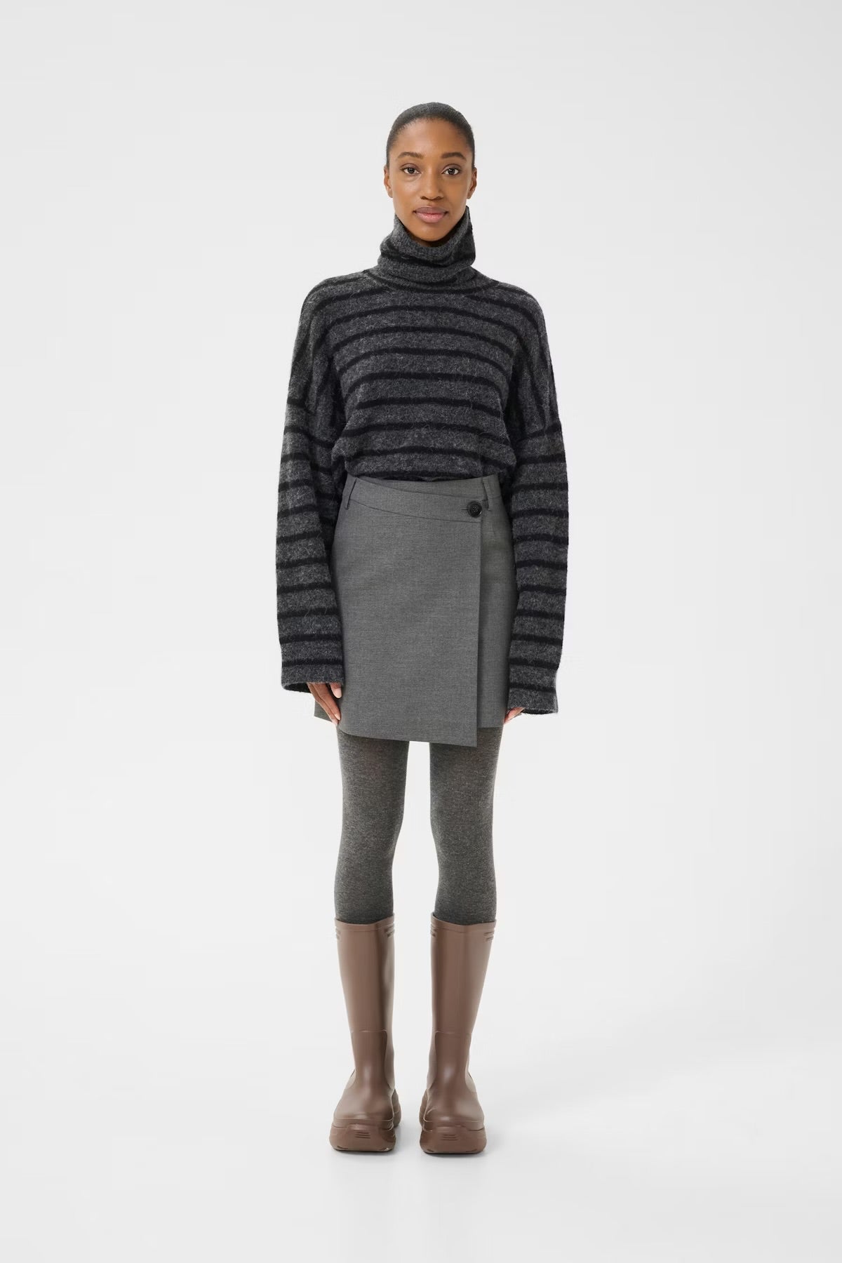 GZpaula Melange MW Wrap Skirt - Black