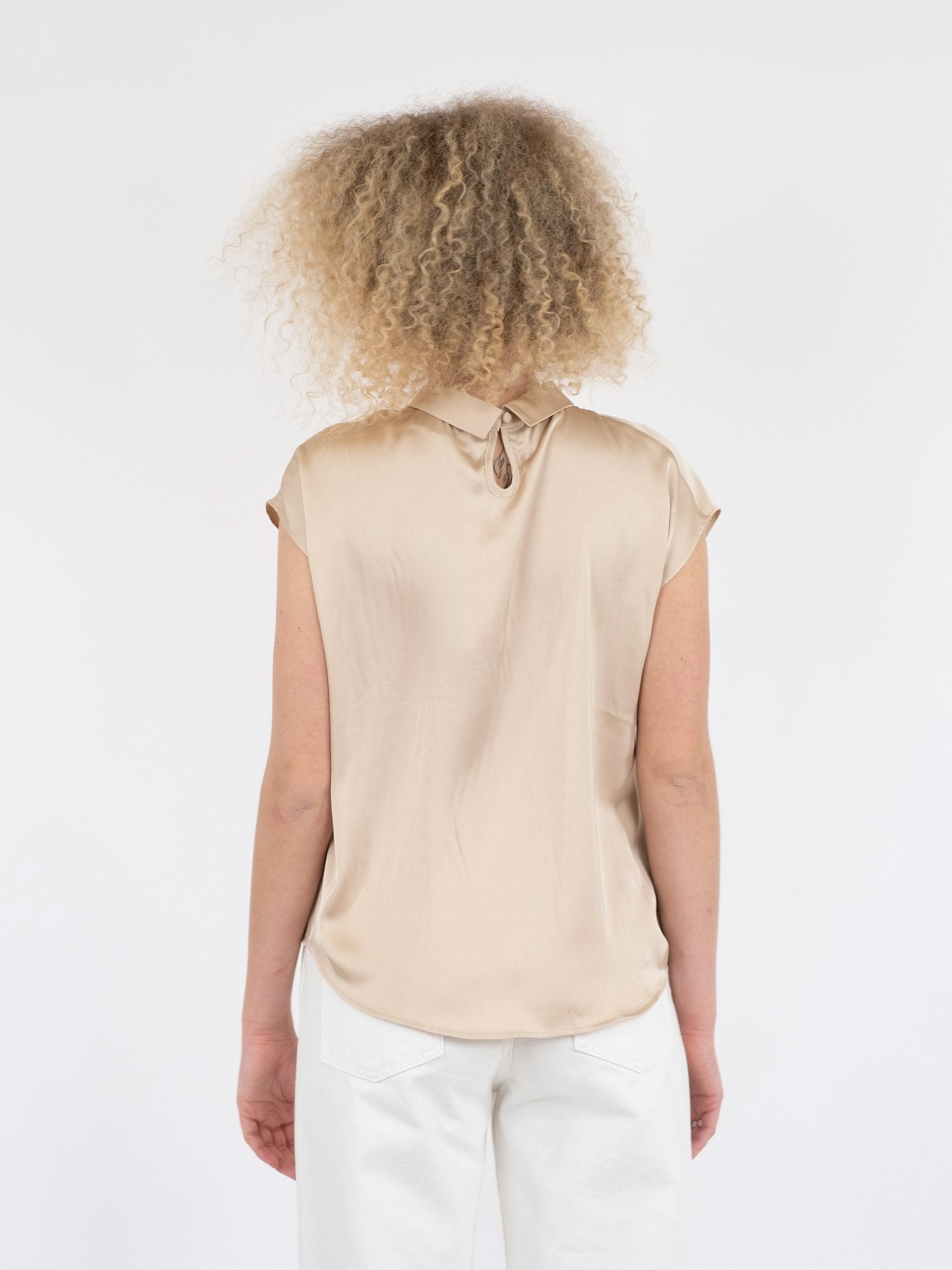 Fleur Drapy Satin Blouse - Dark Sand