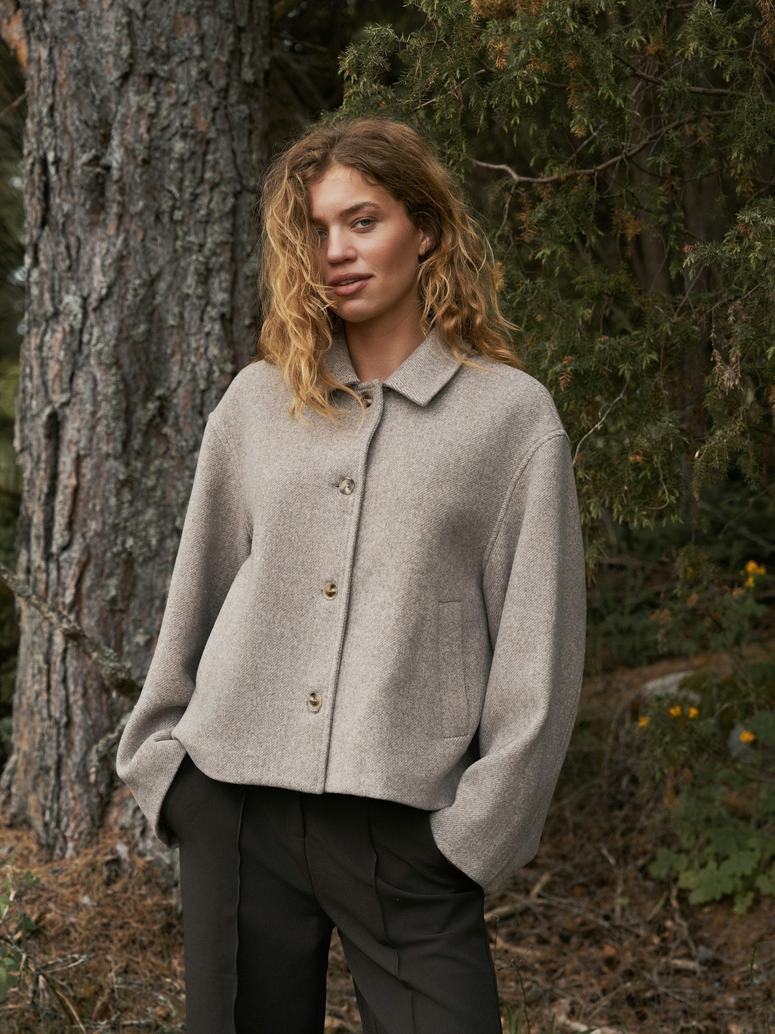 Hamra Herringbone Twill Jacket - Beige Melange