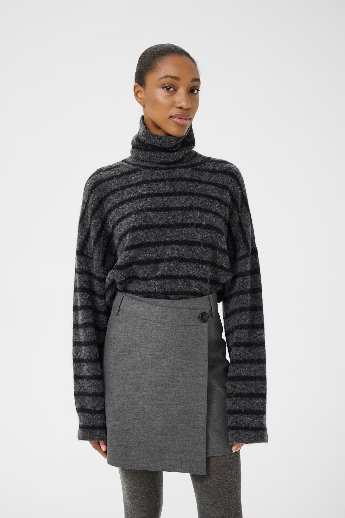 GZpaula Melange MW Wrap Skirt - Black