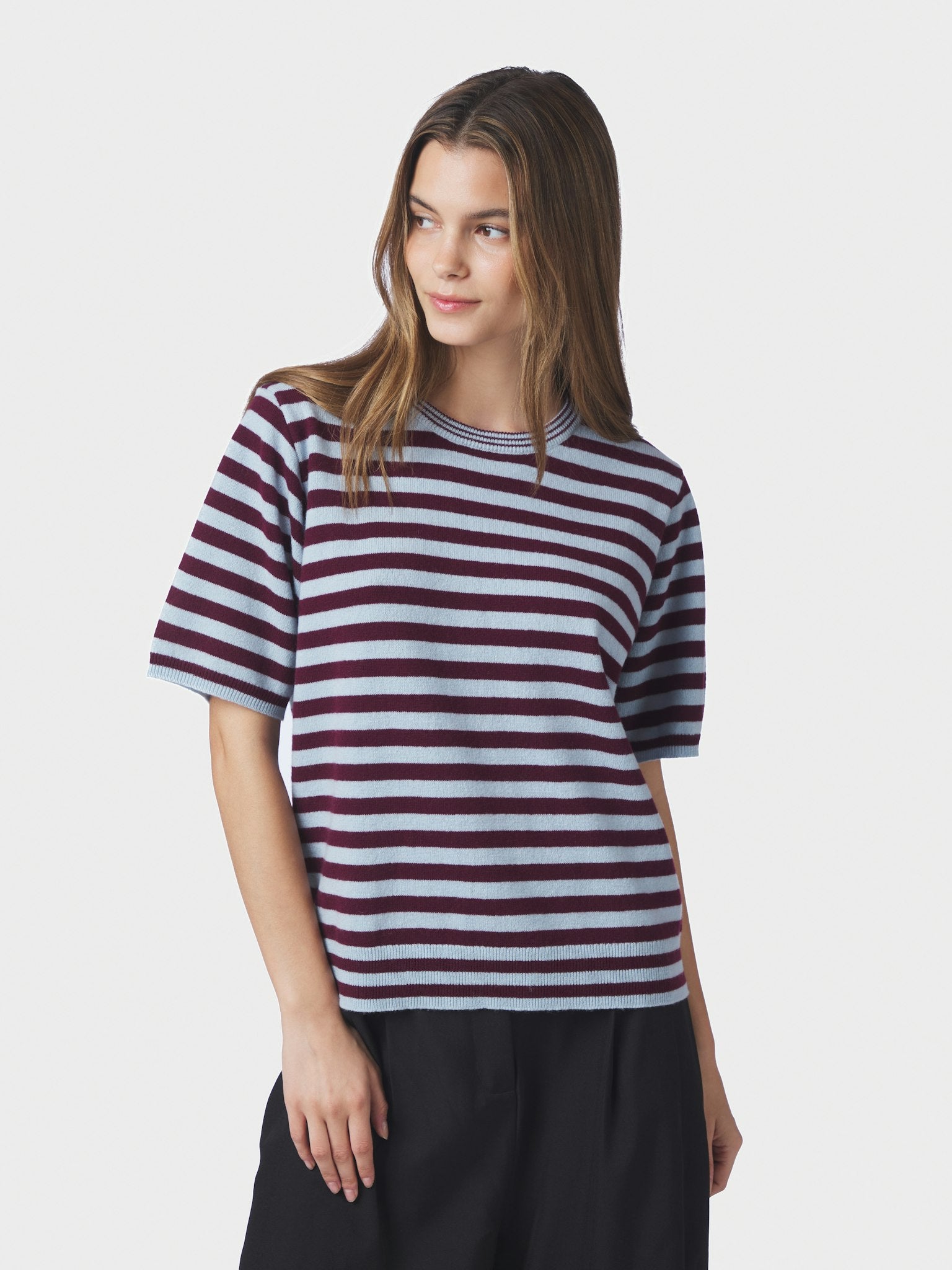 Missy Streifenstrick-T-Shirt - Wein