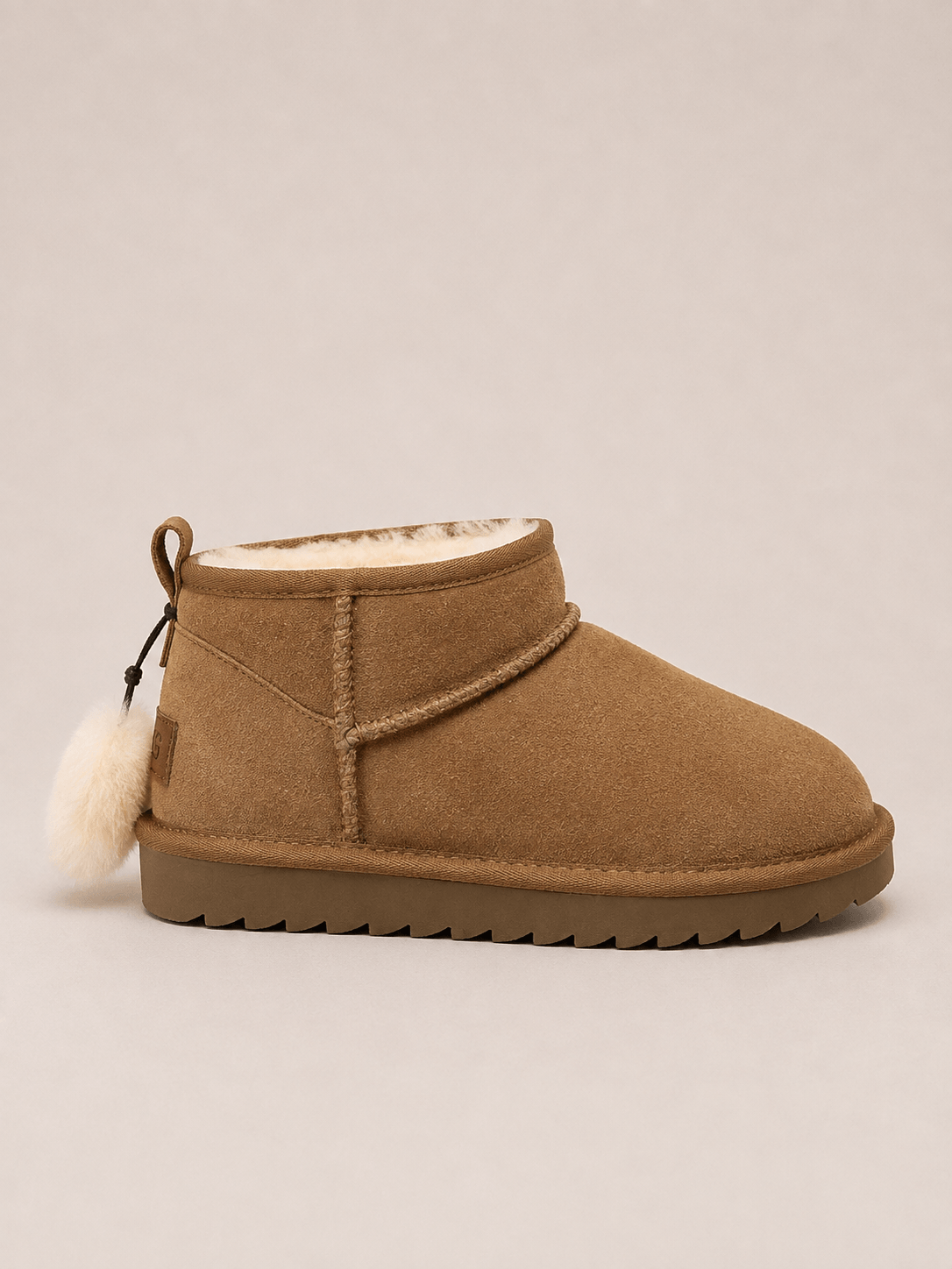 Kurzer Lammfellstiefel aus Veloursleder - Hellbraun