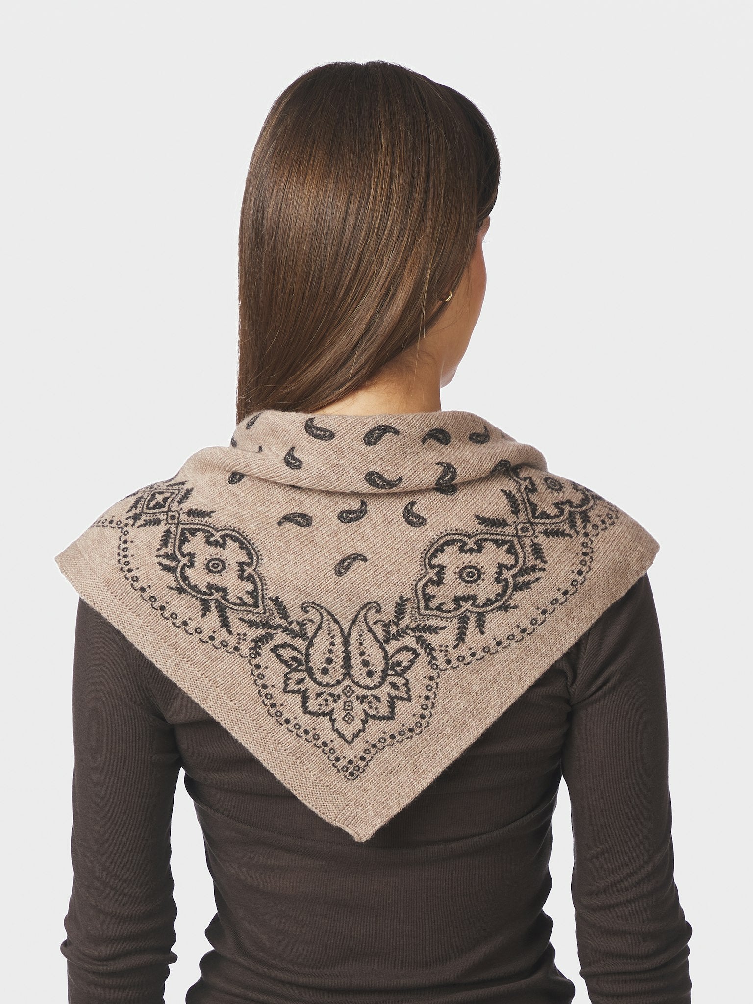 Adelina Paisley Knit Scarf - Beige Melange