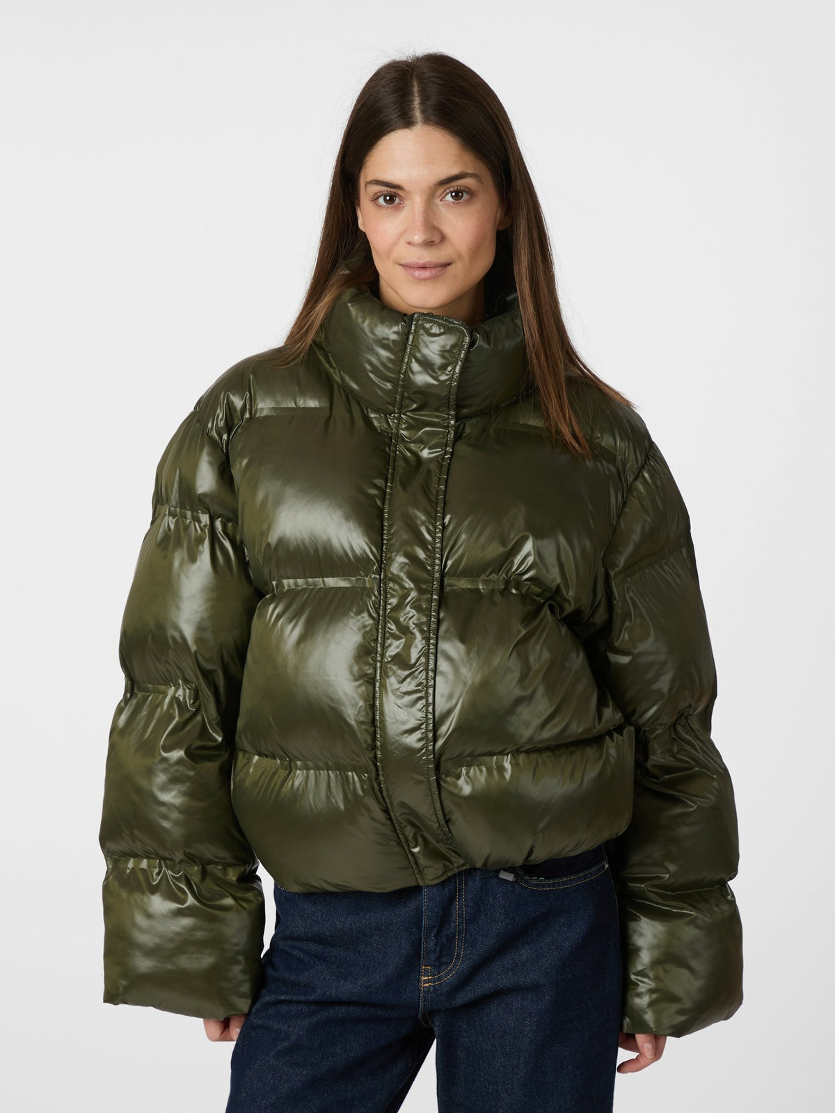 Rhea Shiny Puffer Jacket - Olive