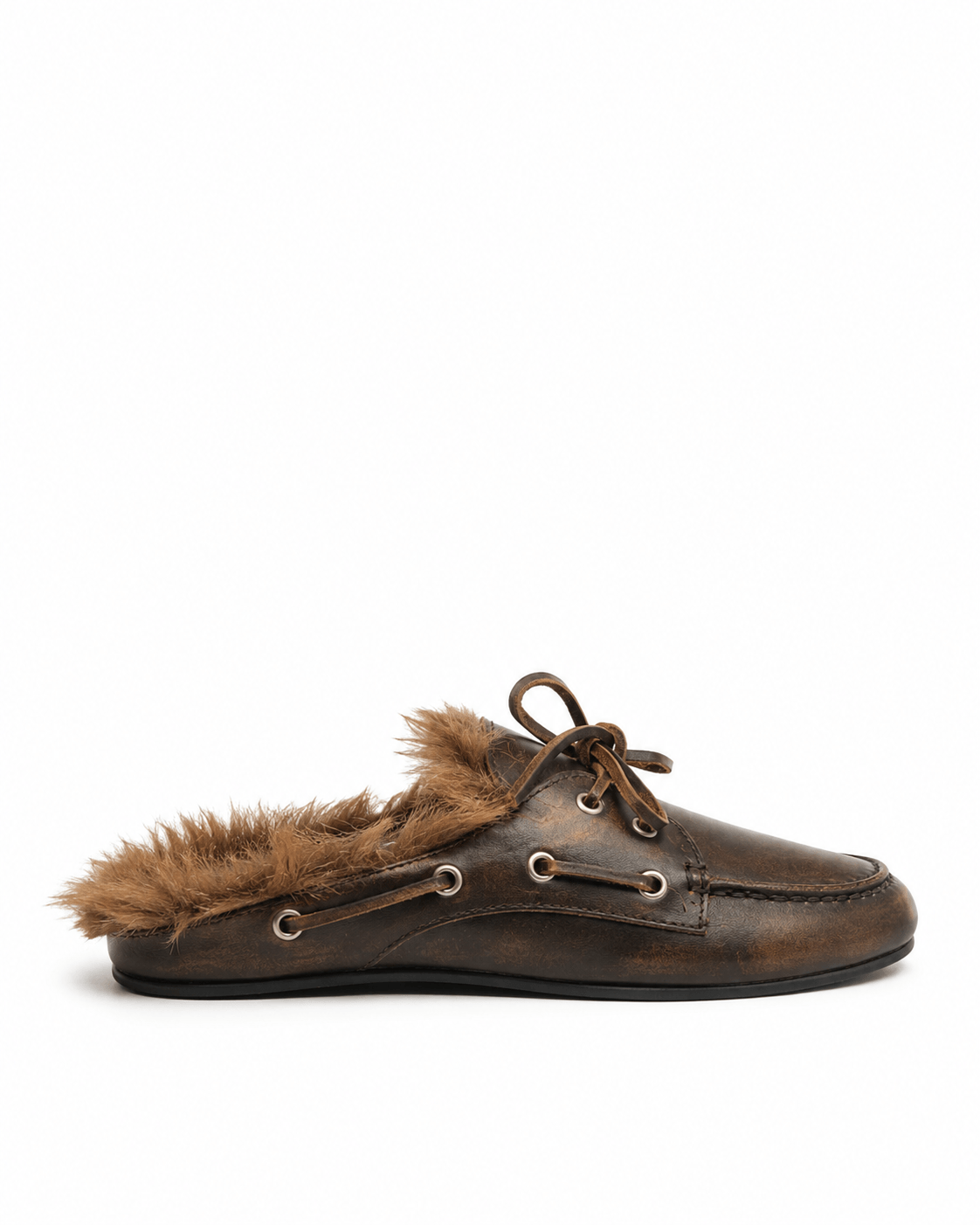 Boot-Loafer-Mule aus Fell – Kaffee