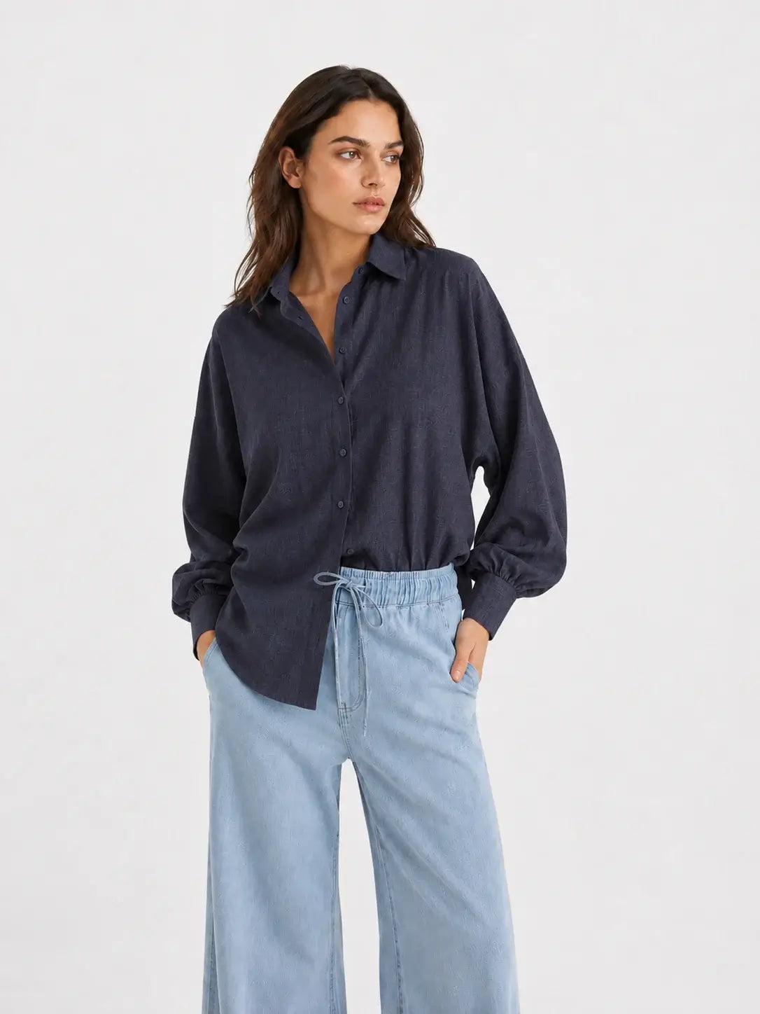Blouse Antonia Slim Flannel - Anthrazit