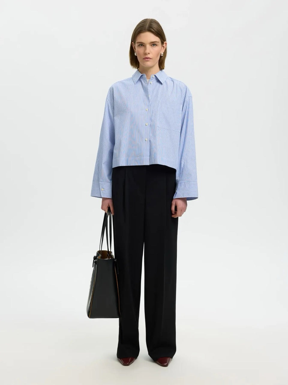 SLFDannie LS Cropped Boxy Shirt - Dark Sapphire/Bright White
