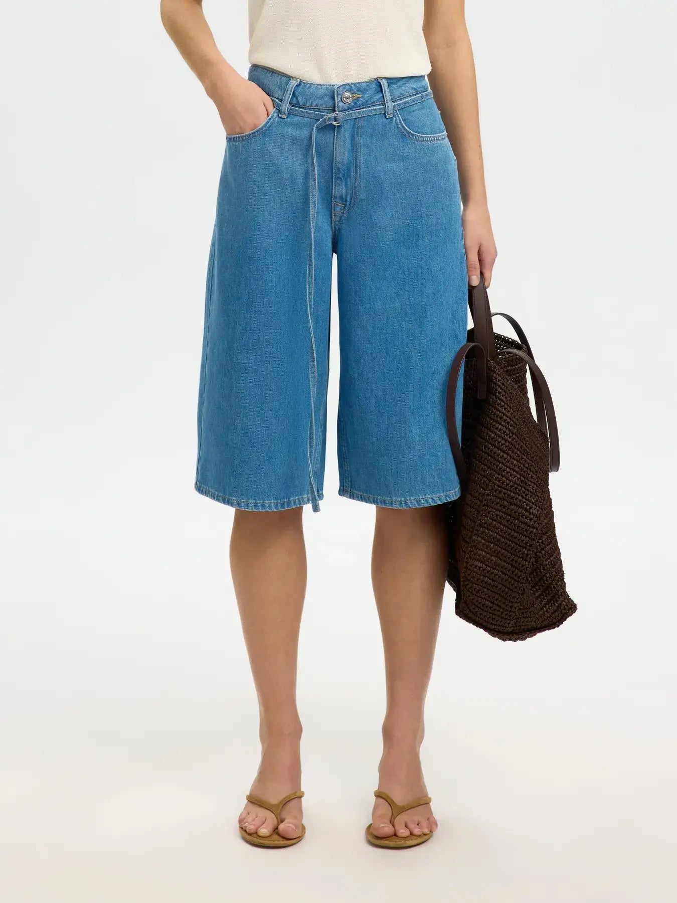 SLFtenna MW Bermuda Denim Shorts - Medium Blue Denim