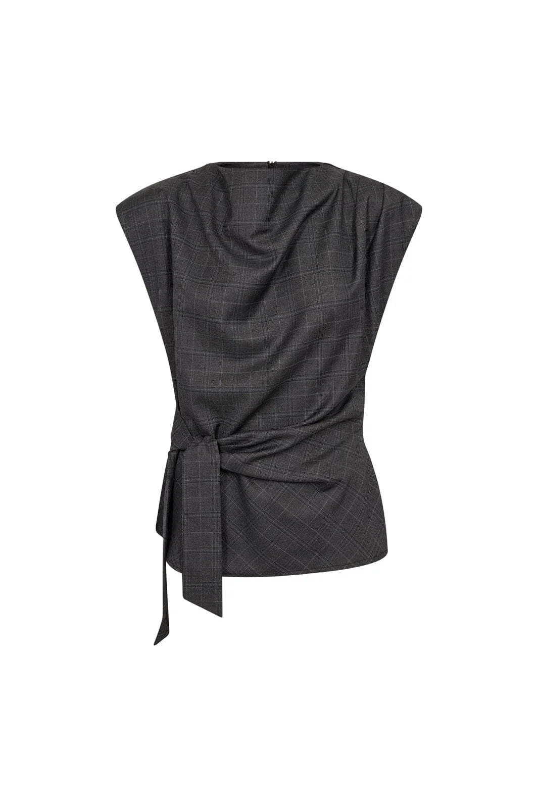 EloraCC Check Pleat Top - Dark Grey