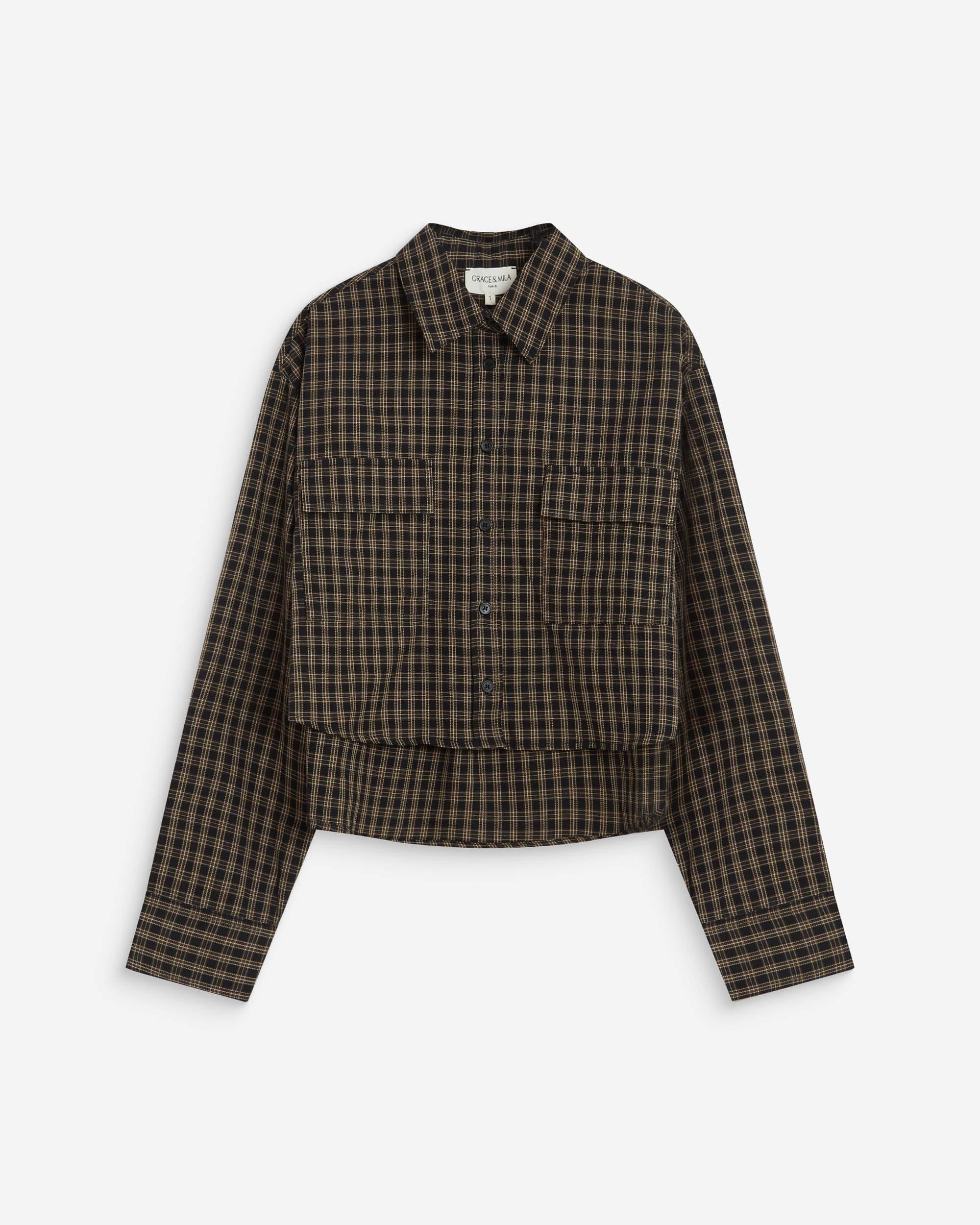 Kurze Bluse kariert - Schwarz