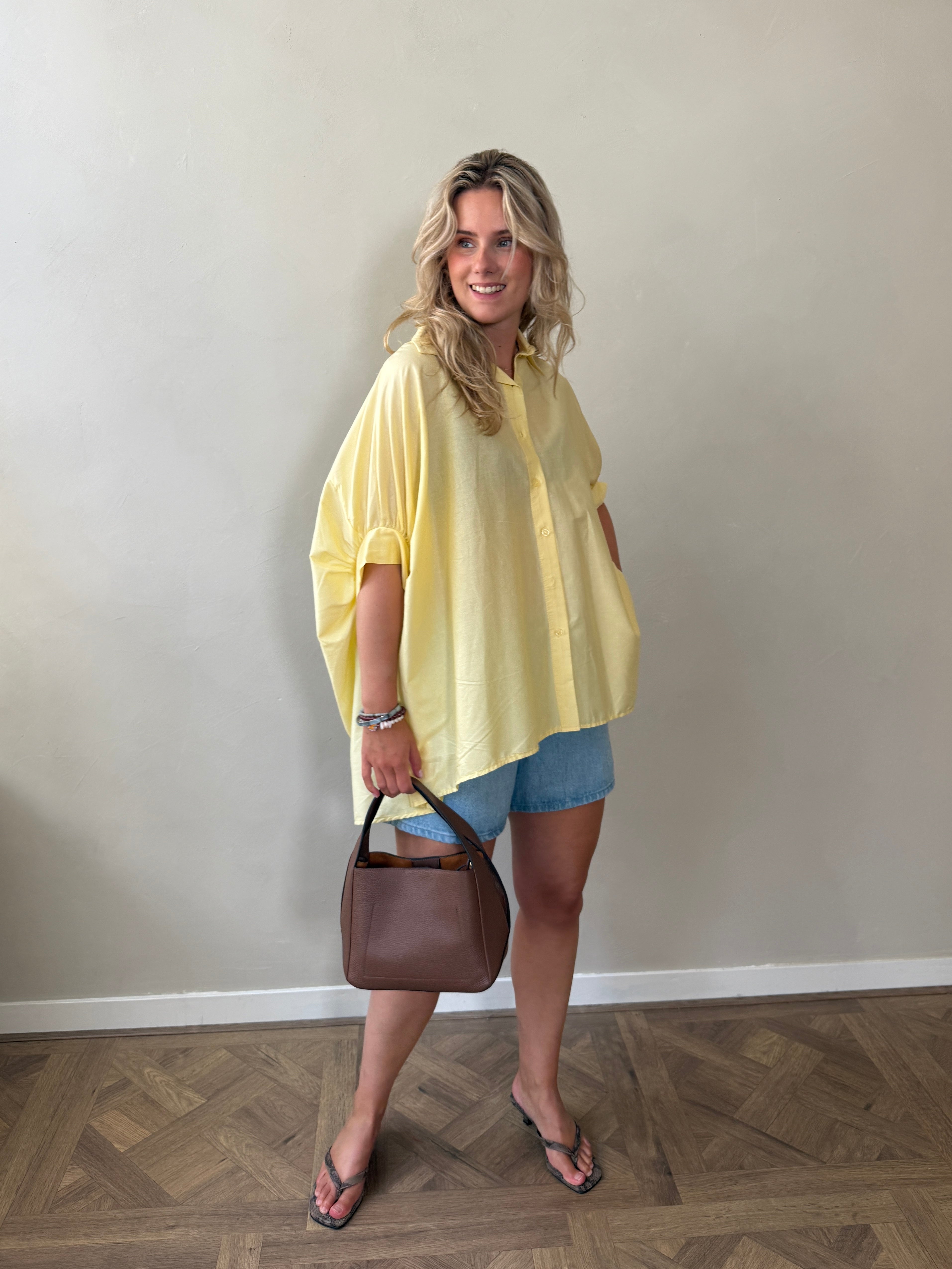 Wide Button Blouse - Yellow