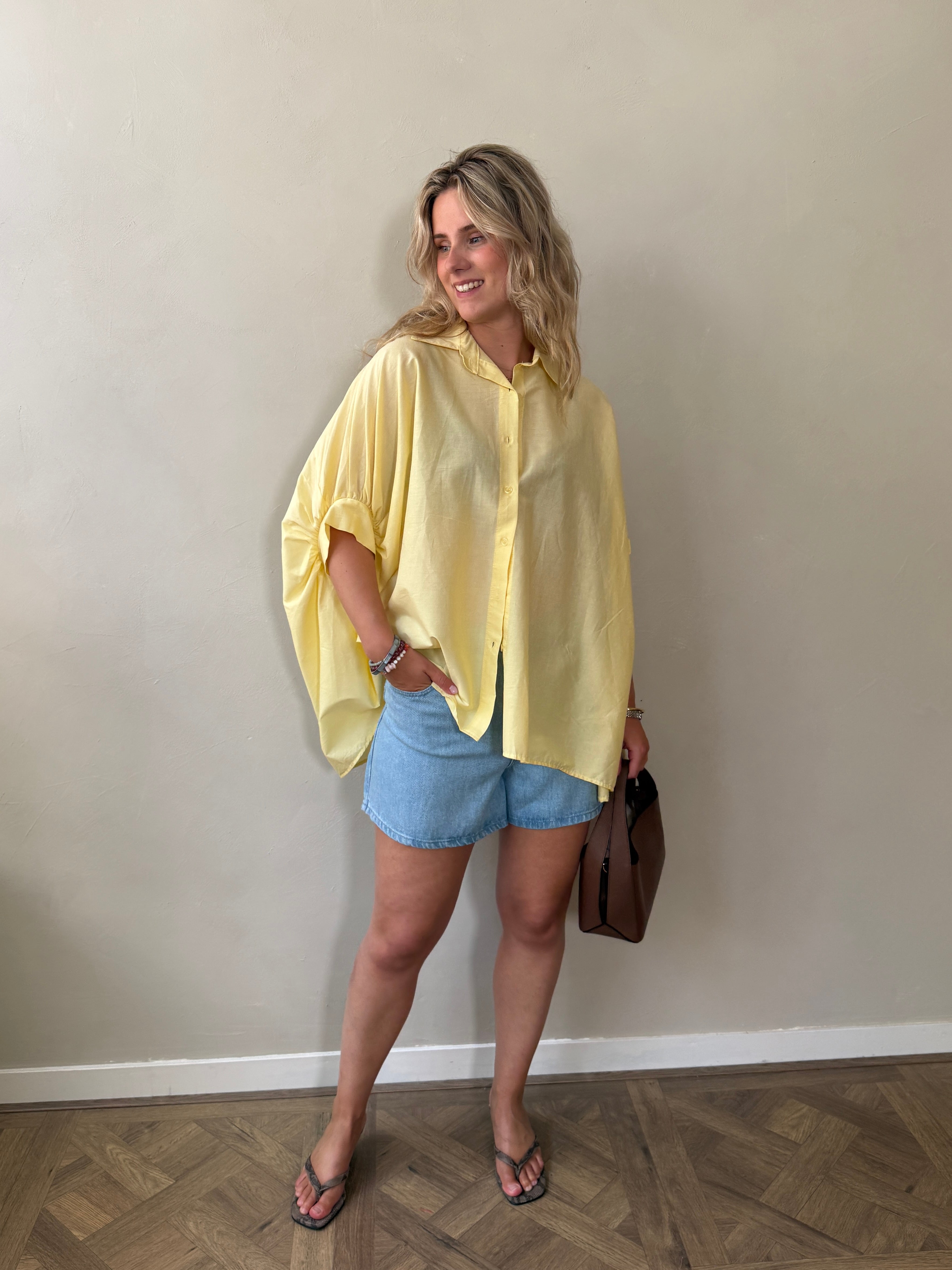 Wide Button Blouse - Yellow