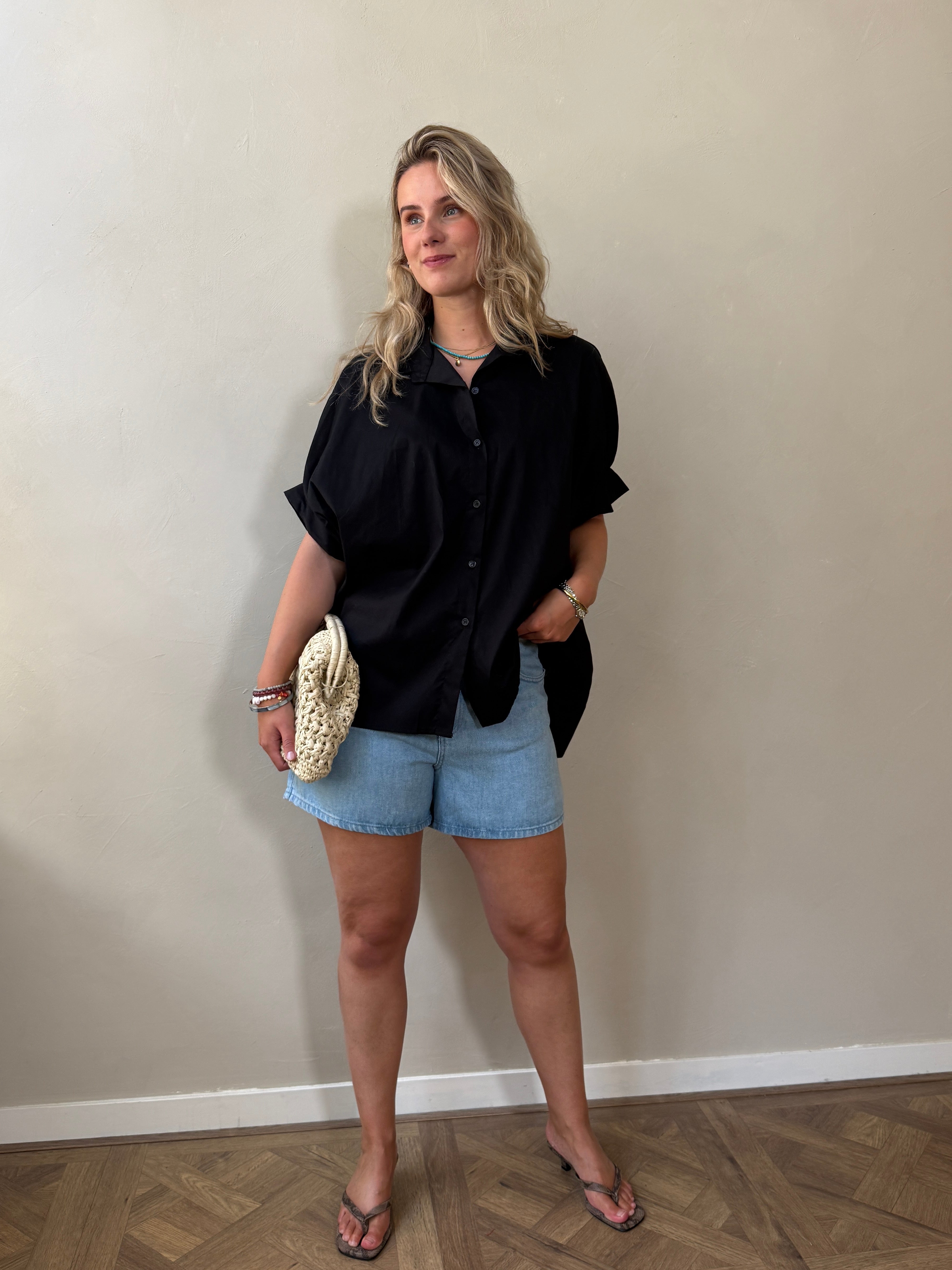 Wide Button Blouse - Black