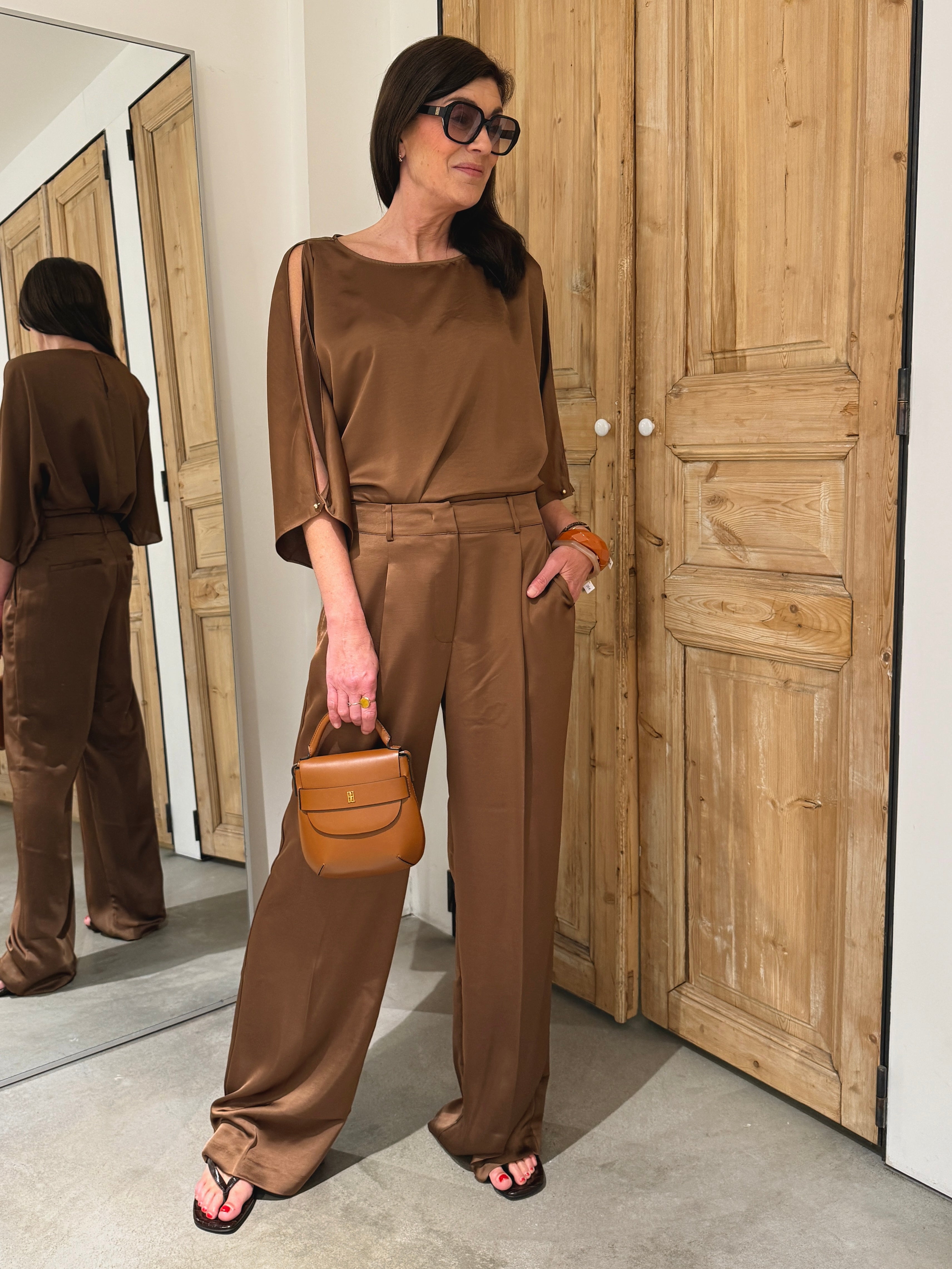 Jules Satin Smart Pants - Mocha Mouse