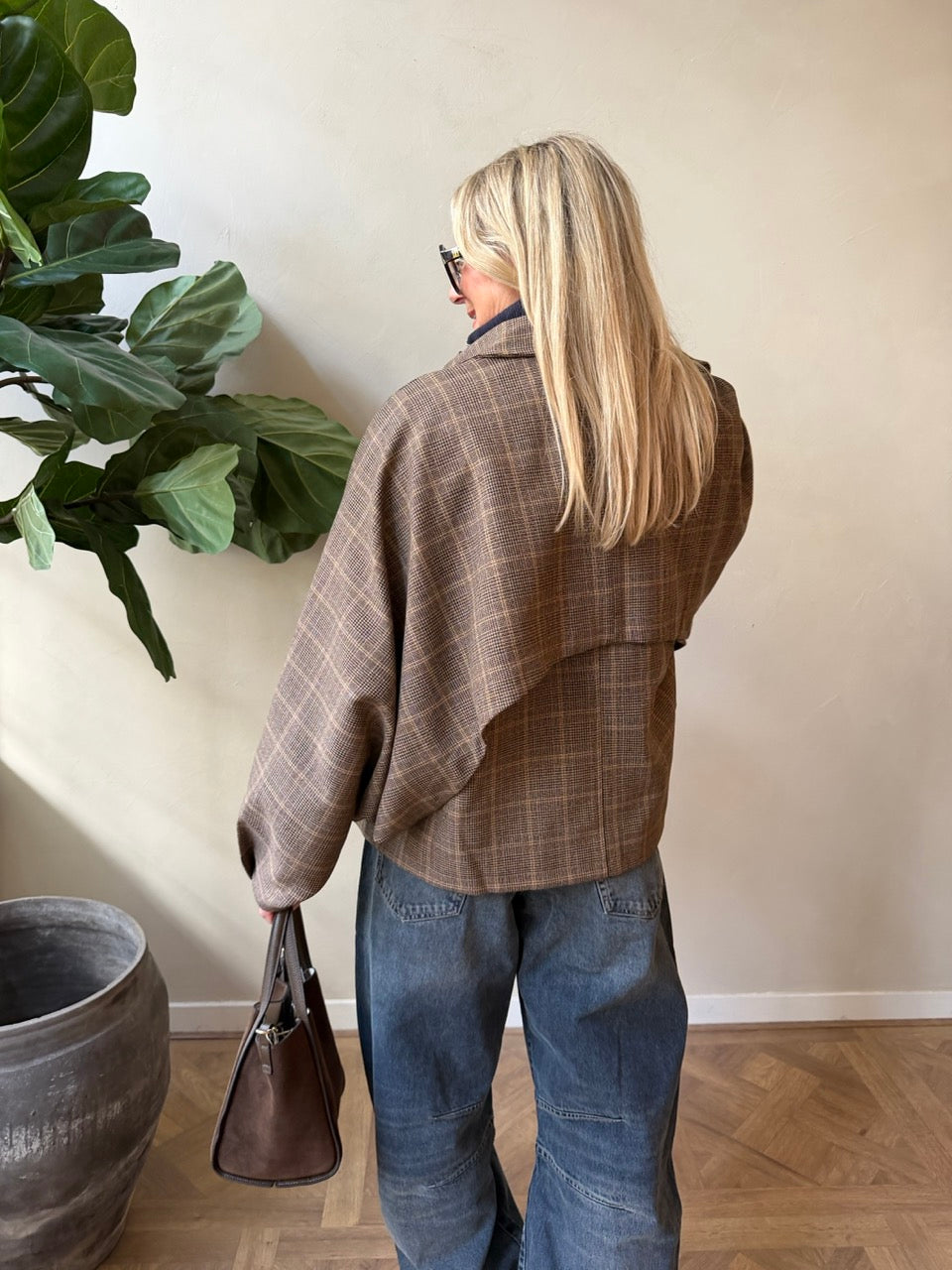 Cape-Jacke mit Karomuster – Karamell