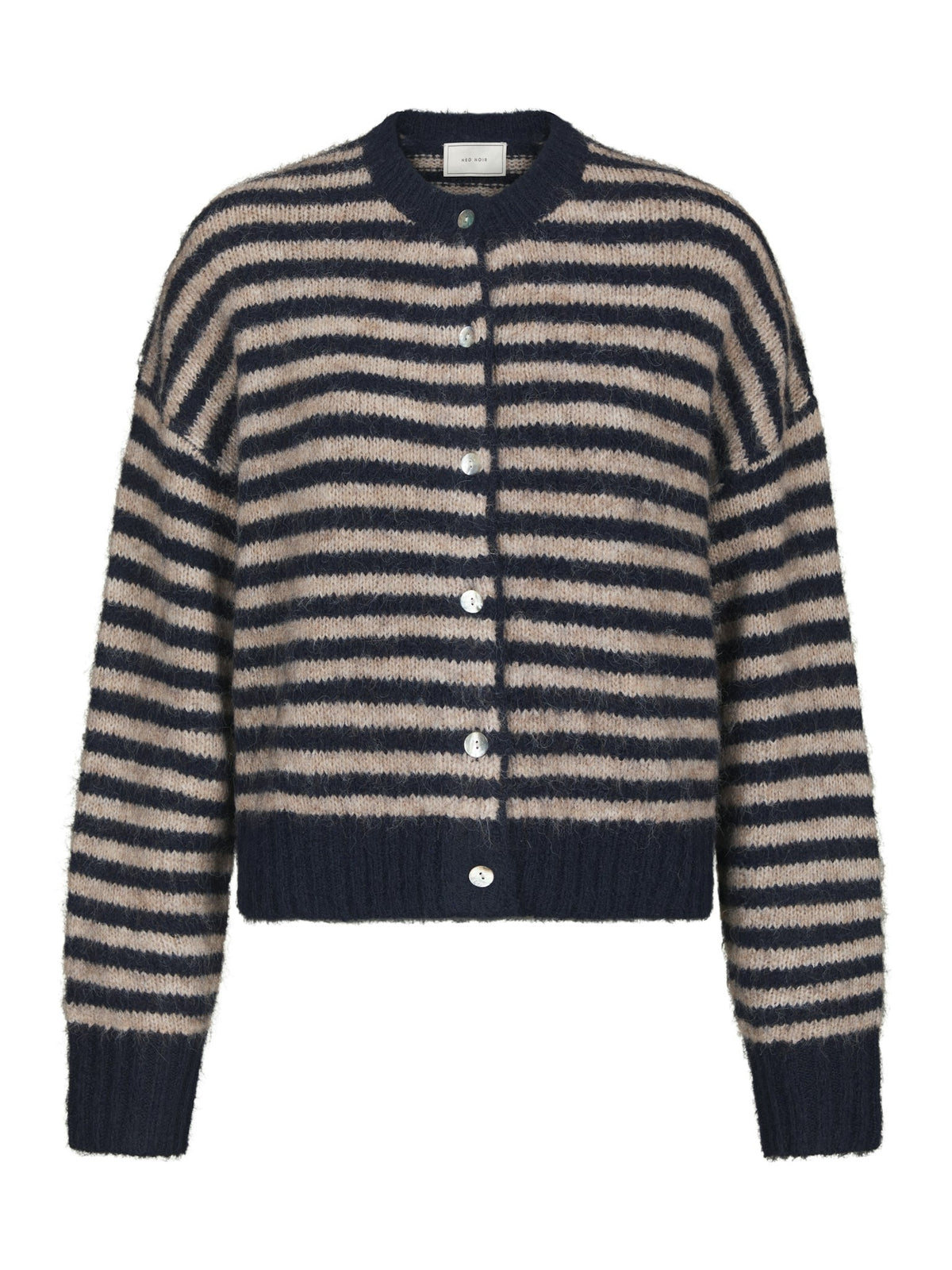 Isana Stripe Fluffy Knit Cardigan - Navy Striped Navy Striped
