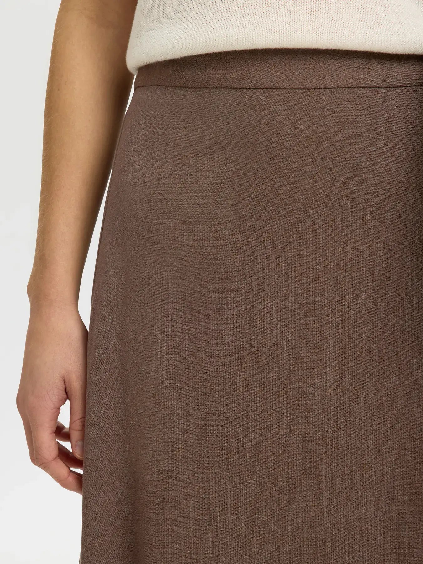 SLFviva HW Ankle Linen Blend Skirt - Chocolate Dip