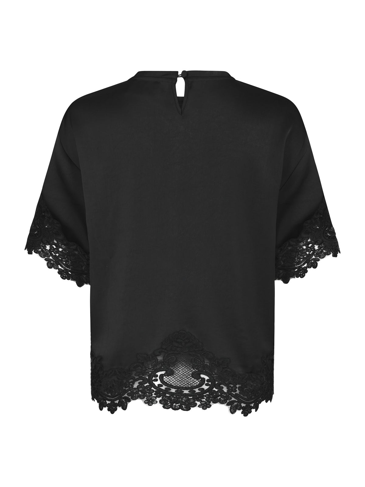 Elle Heavy Sateen Lace Top - Black