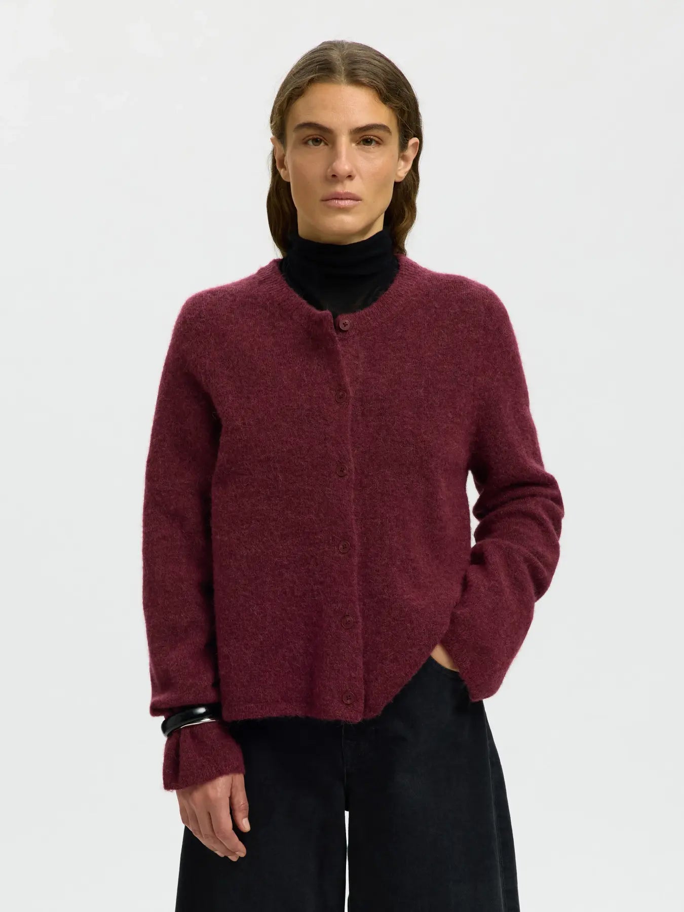 SLFlulu New LS Knit Cardigan - Tawny Port Mel.