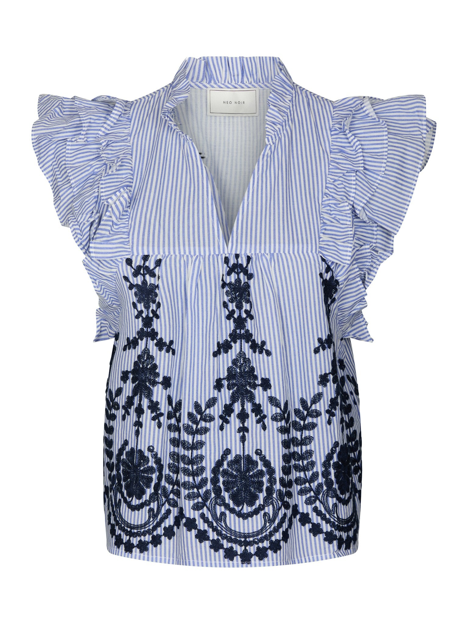 Jayla Stripe Embroidery Top - Blue