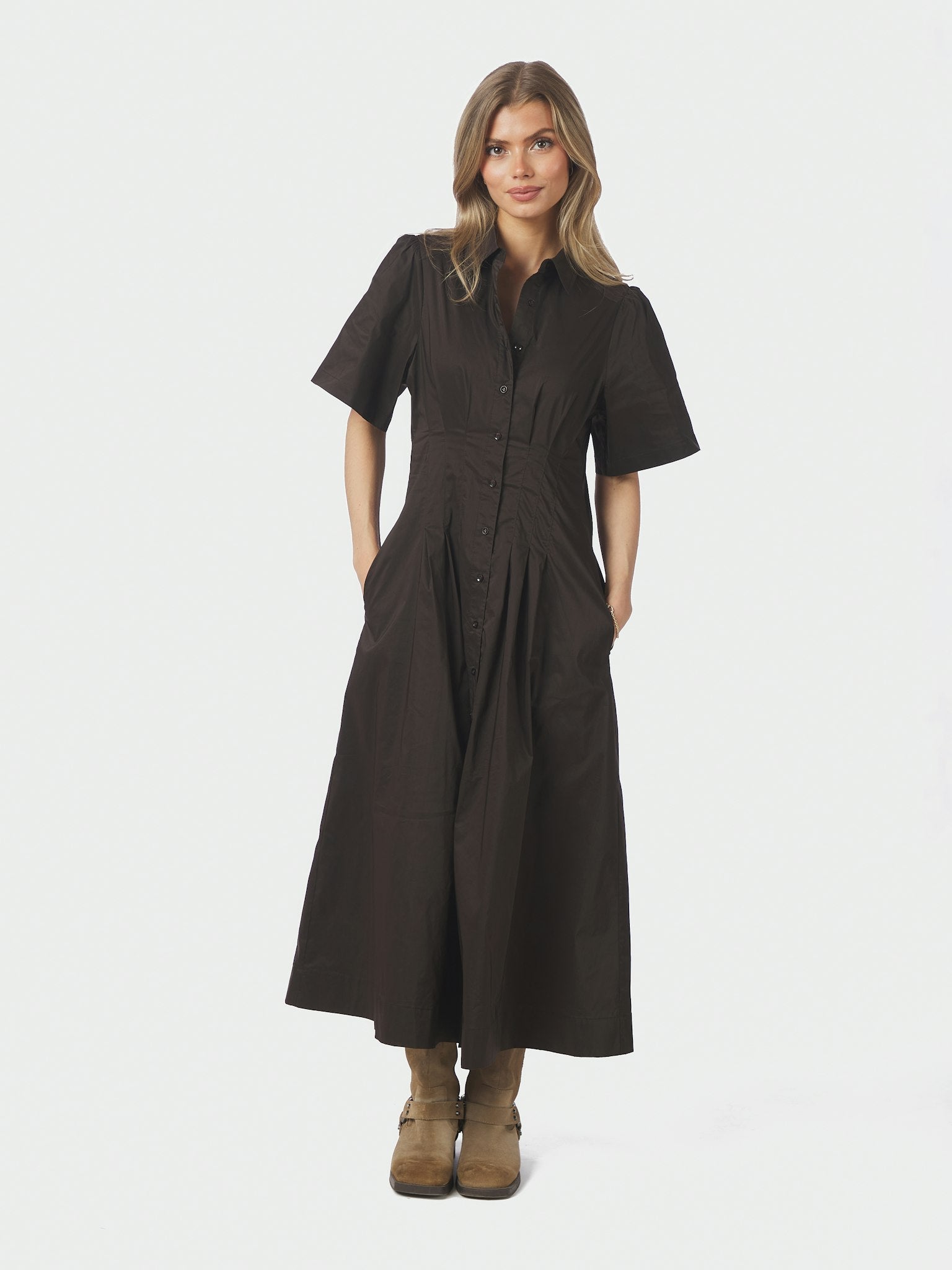 Baia Poplin Dress - Chocolate Brown
