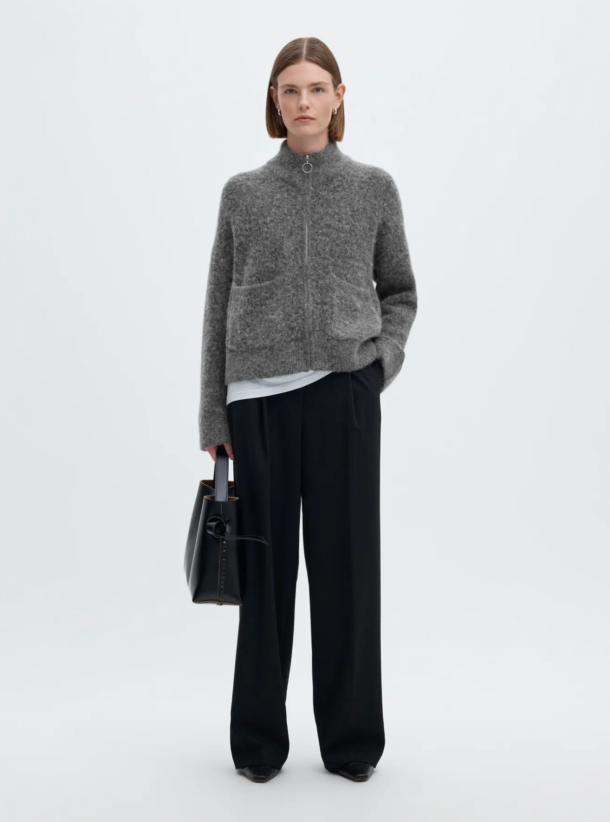 SLFsia Ras LS Knit Zipper Cardigan - Medium Grey Mel.