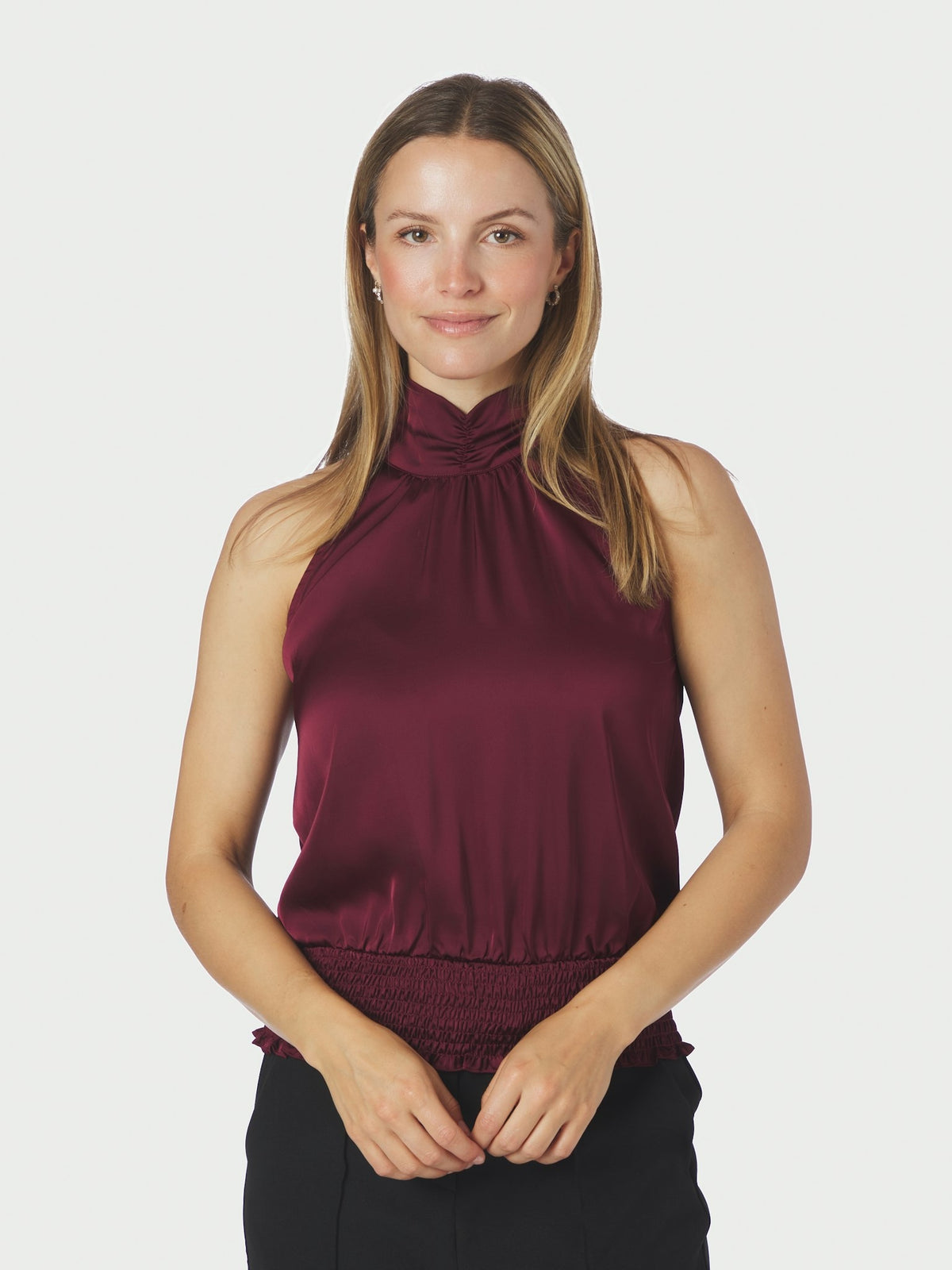Jos Drapy Satin Top - Burgundy