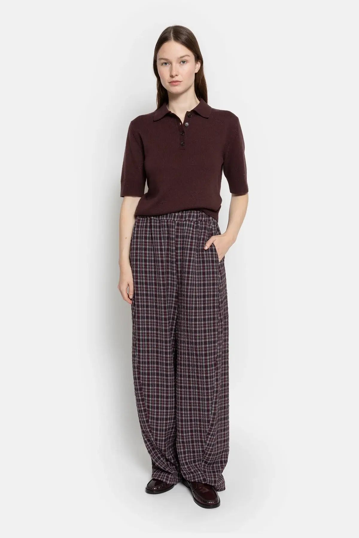 Object Puffy Pants - Plum Checked