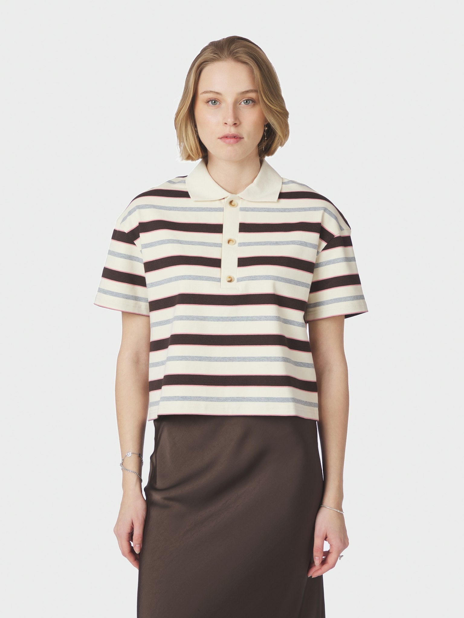 Vennera Triple Stripe Polo-T-Shirt – Grau