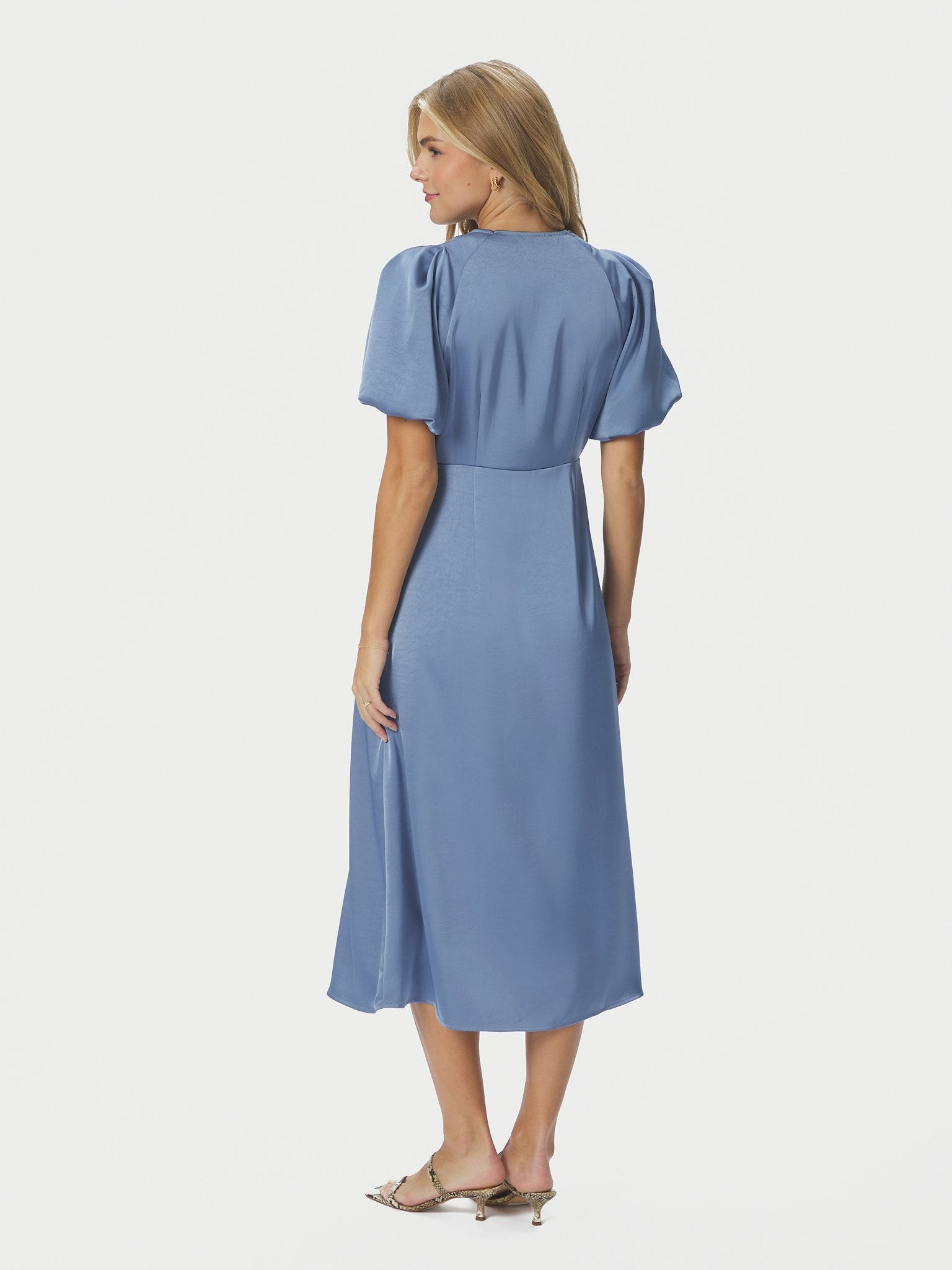 Illana Heavy Sateen Dress - Smoke Blue
