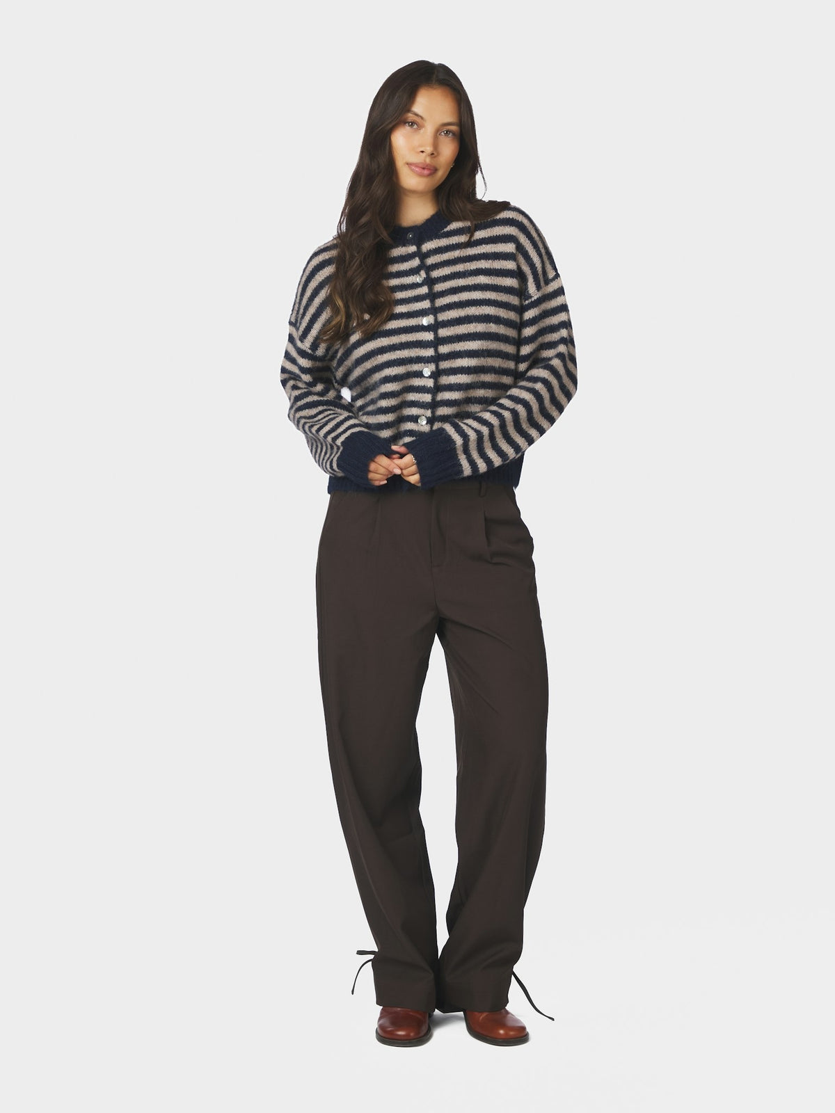 Isana Stripe Fluffy Knit Cardigan - Navy Striped Navy Striped