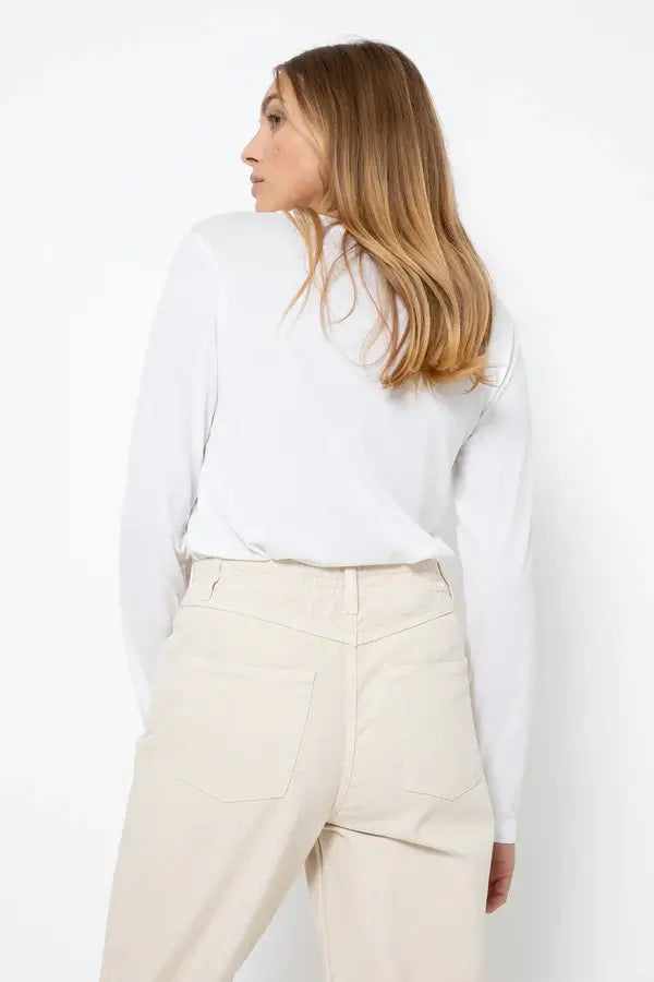 Cosy Crew Neck T-Shirt With Long Sleeves White