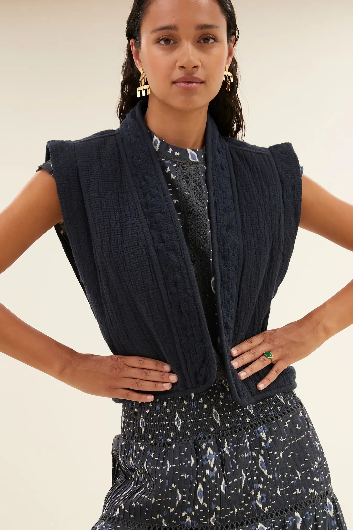 isla embroidery jacket - midnight