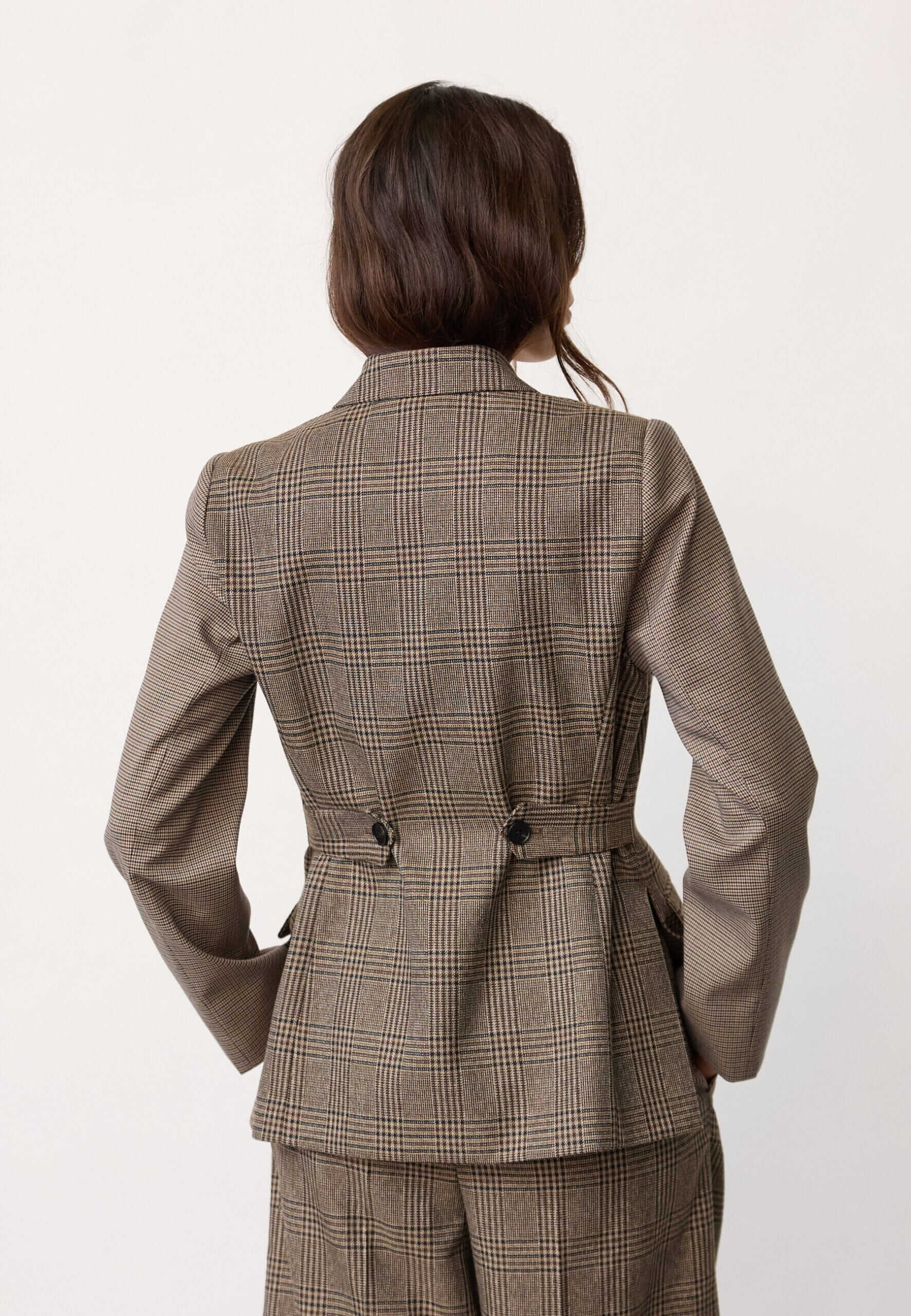 VeyaCC Check Fitted Blazer - Brown
