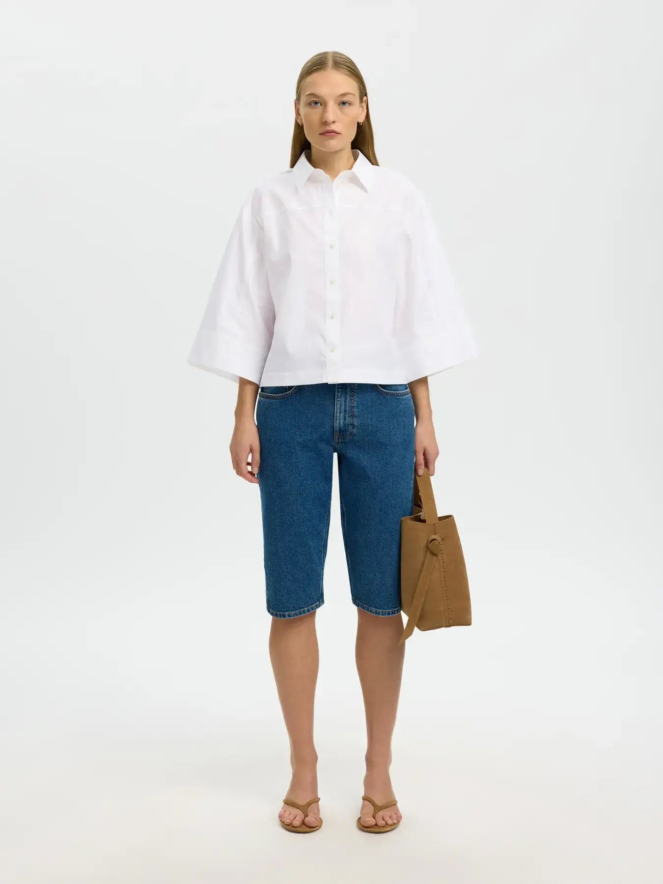 SLFesther Relaxed 3/4 Cropped Shirt - Bright White