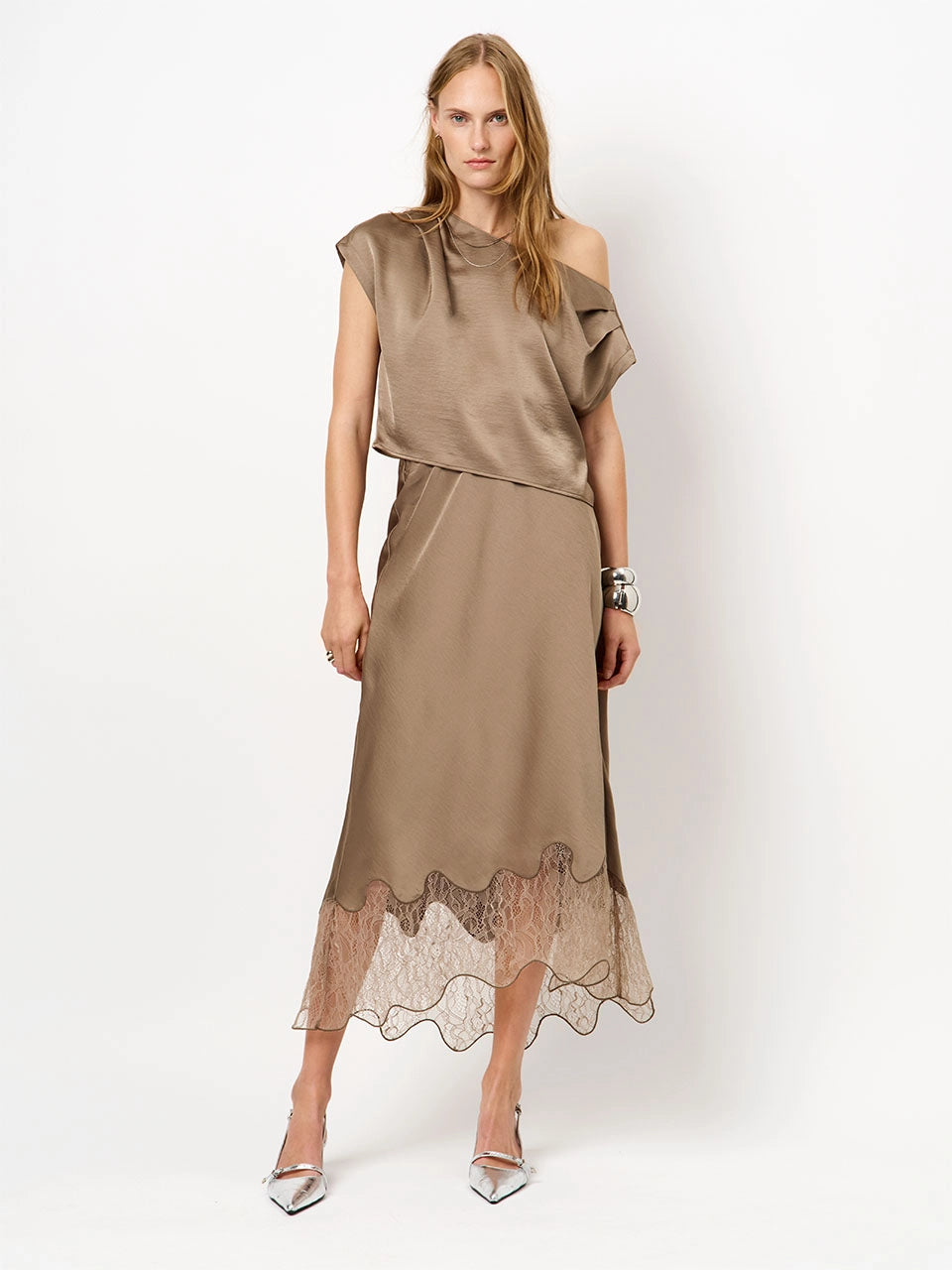 Roam Satin Drapey Top - Stone