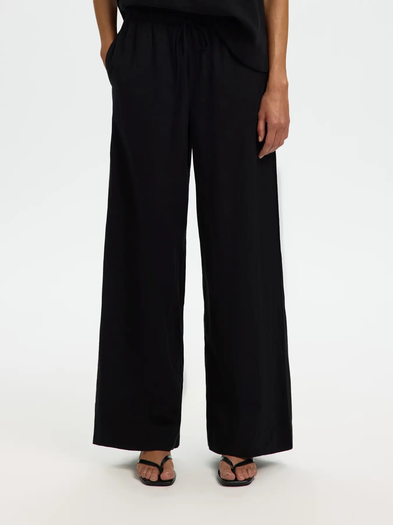 SLFluisa MW Wide Linen Blend Pant - Black