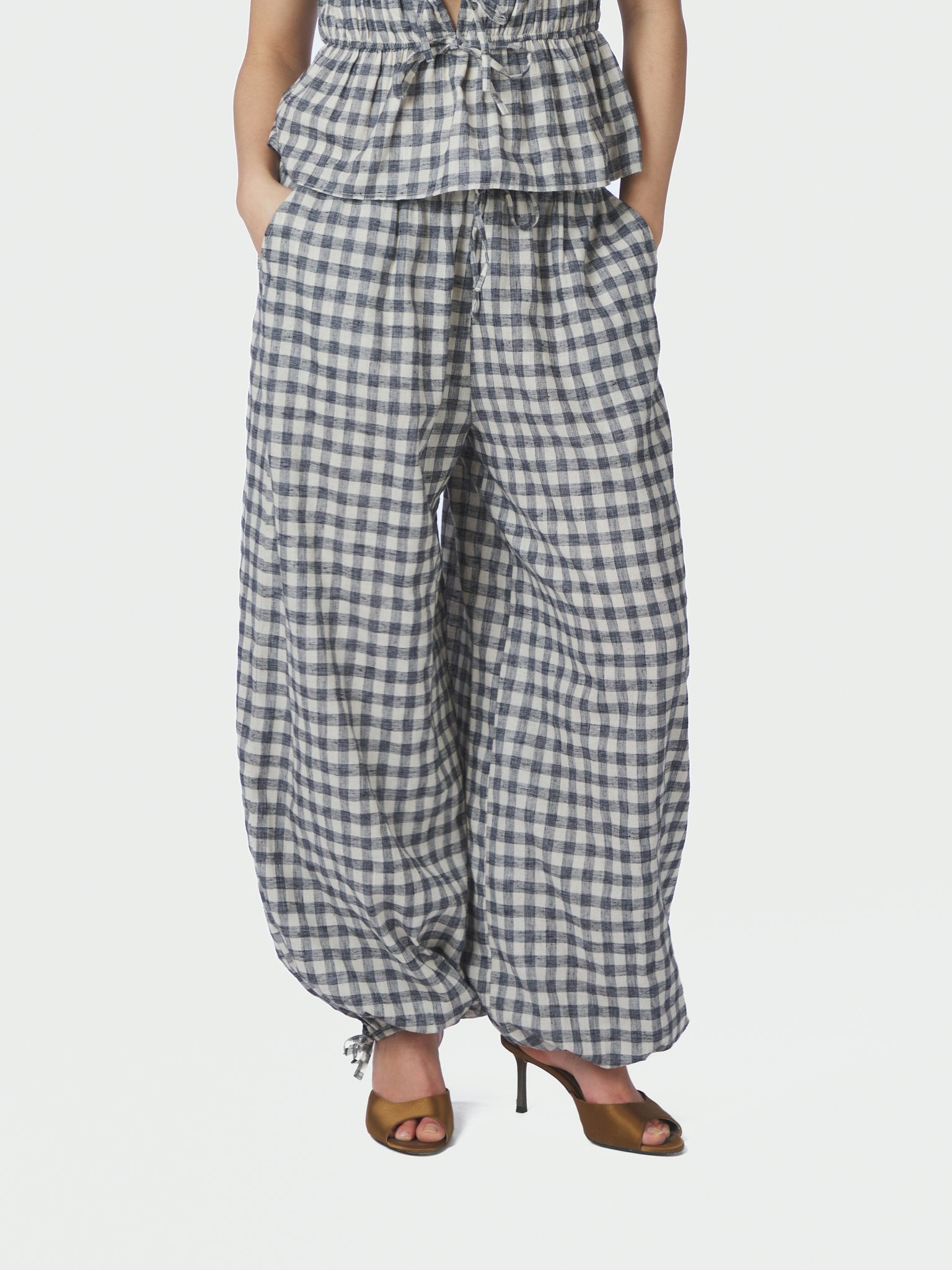 Roxane Balloon Check Pants - Black