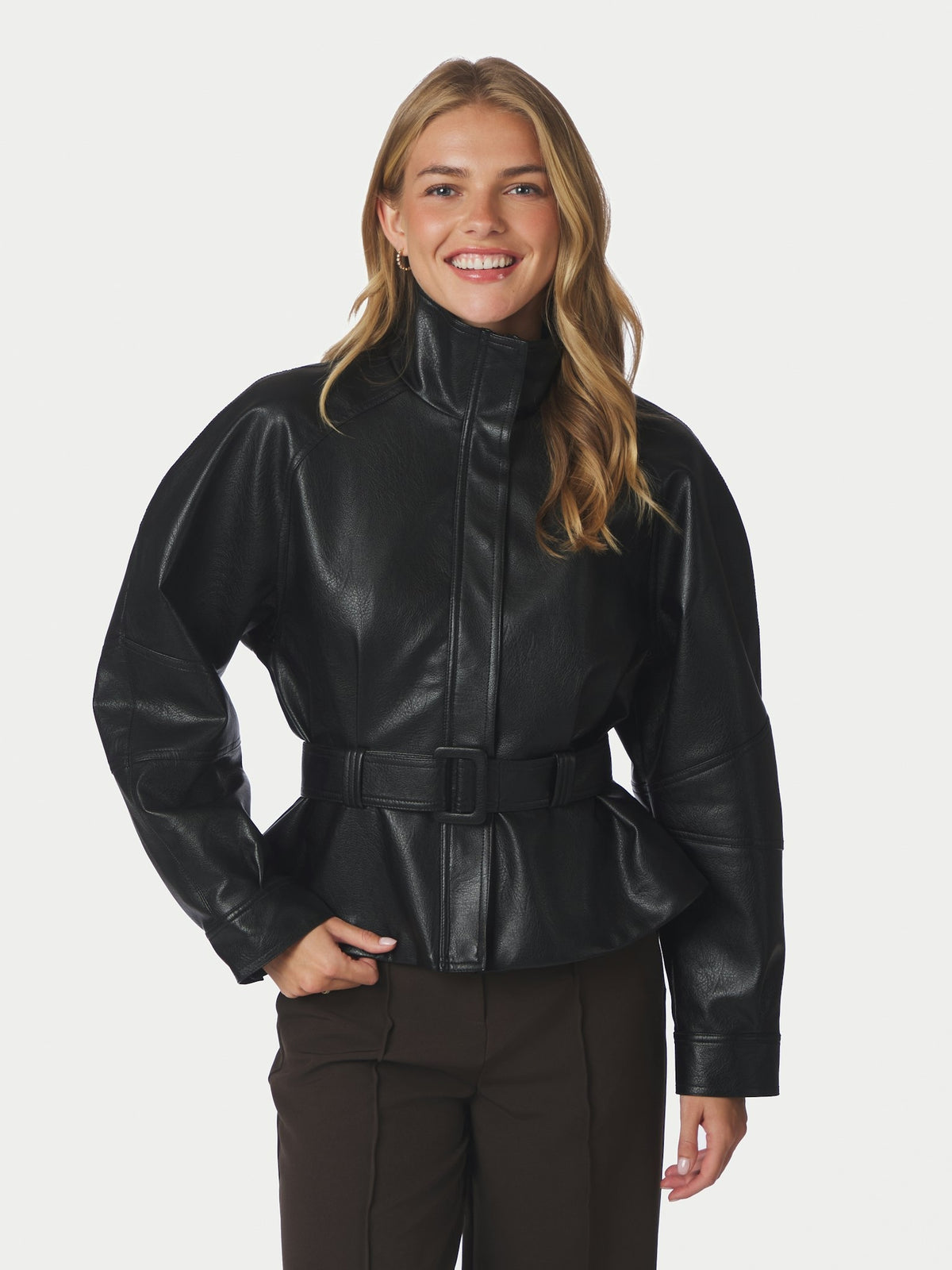 Jaclyn Faux Leather Jacket - Black