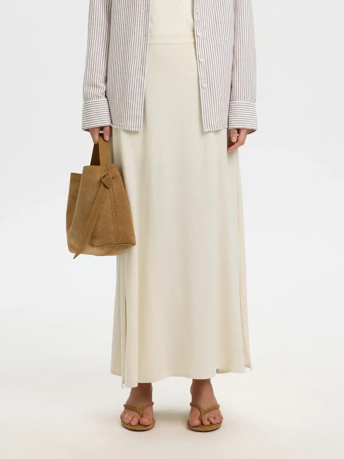 SLFviva HW Ankle Linen Blend Skirt - Sandshell