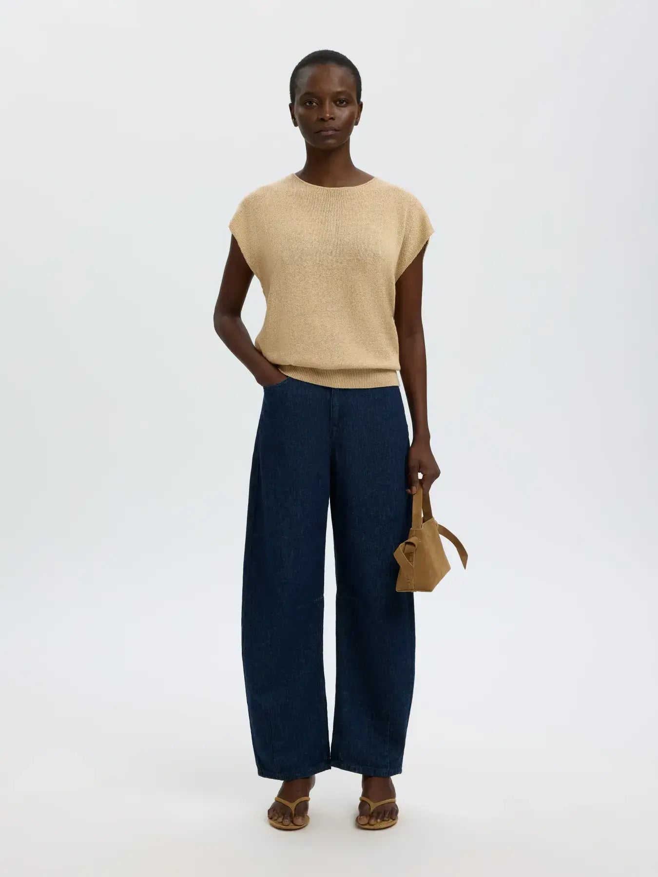 SLFmia Knit Top O-neck - White Pepper