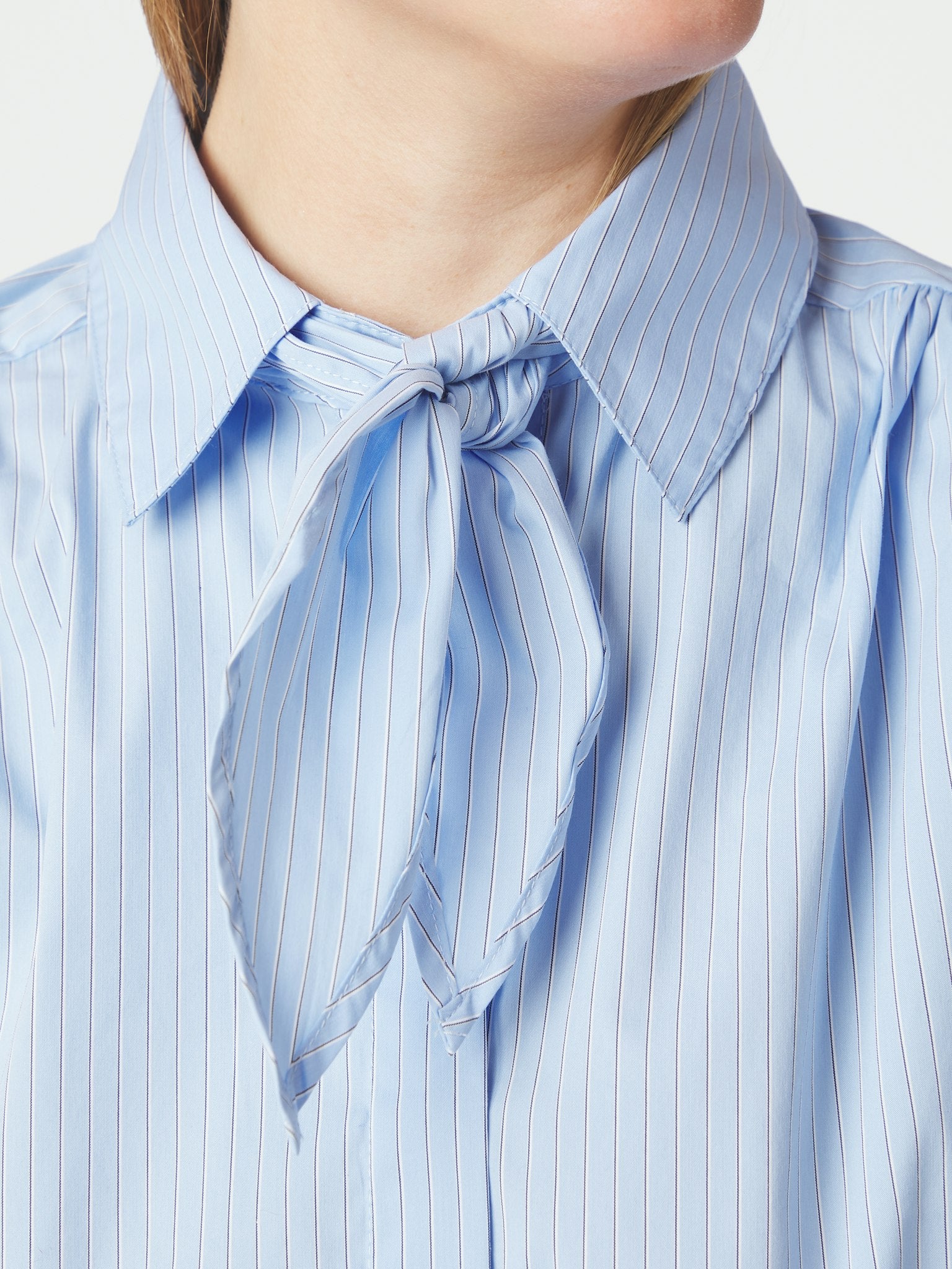 Rochelle Scarf Fine Stripe Shirt - Light Blue