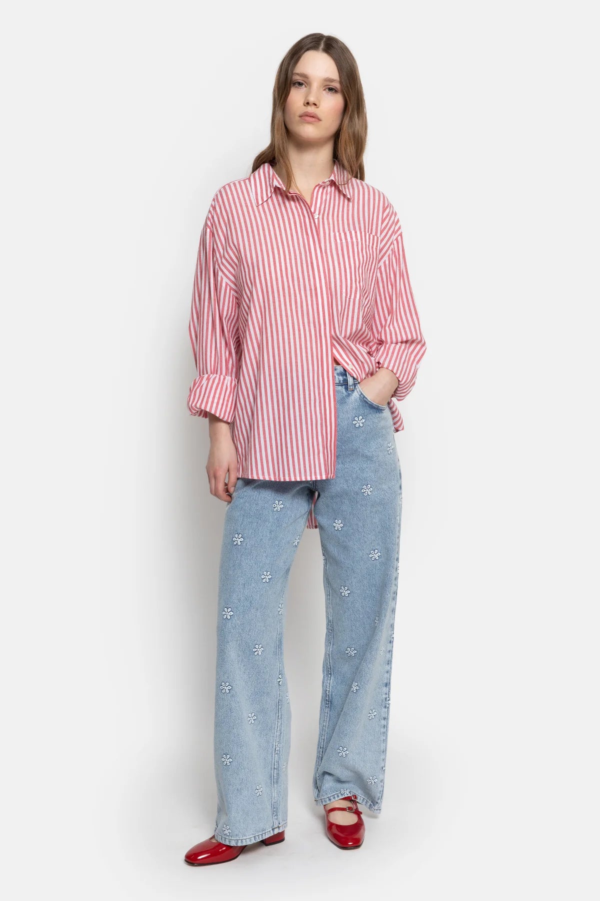 Madeline Striped Shirt - White & Red