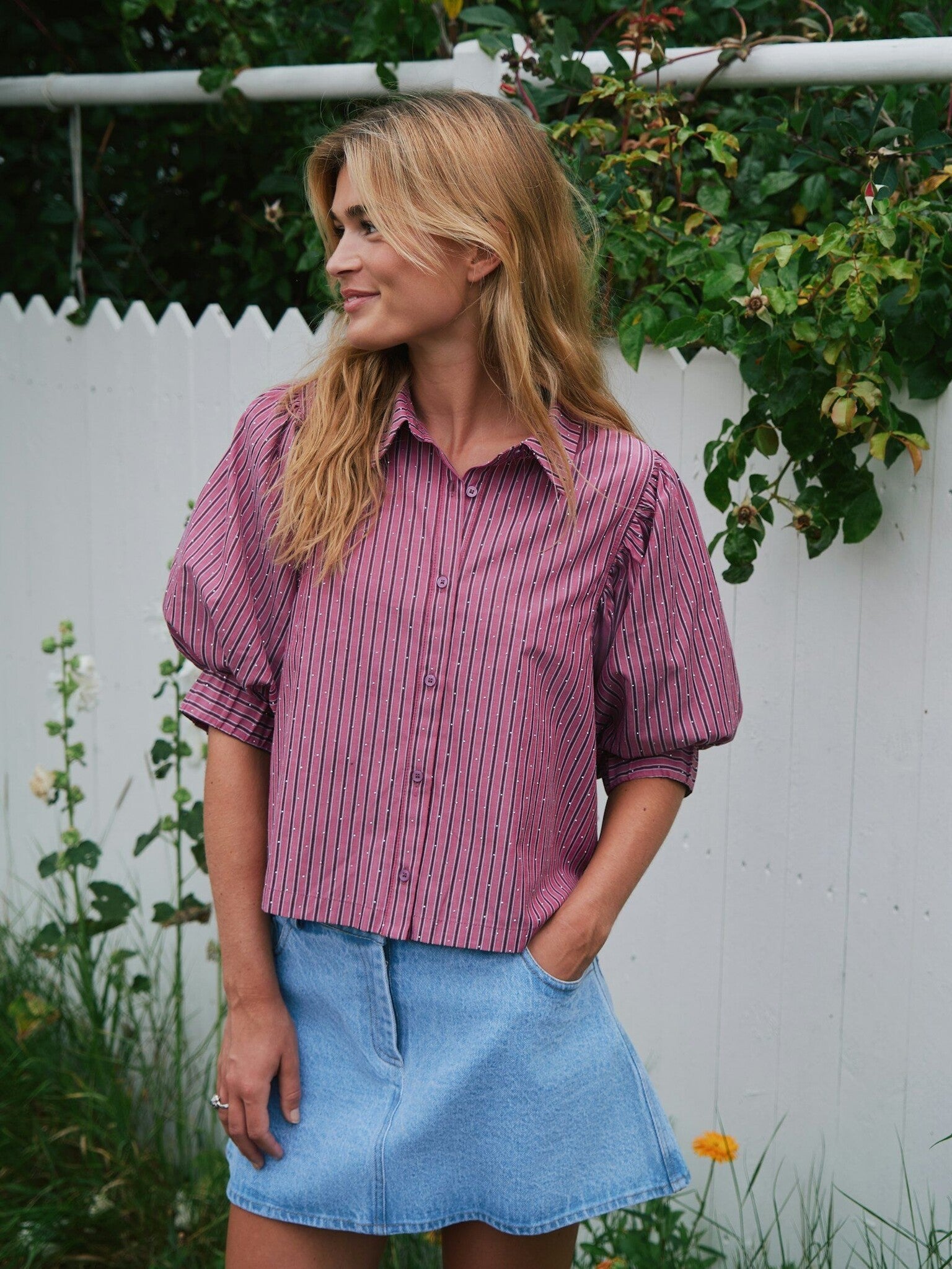 Etta Soft stripe stone shirt - Dark Rose