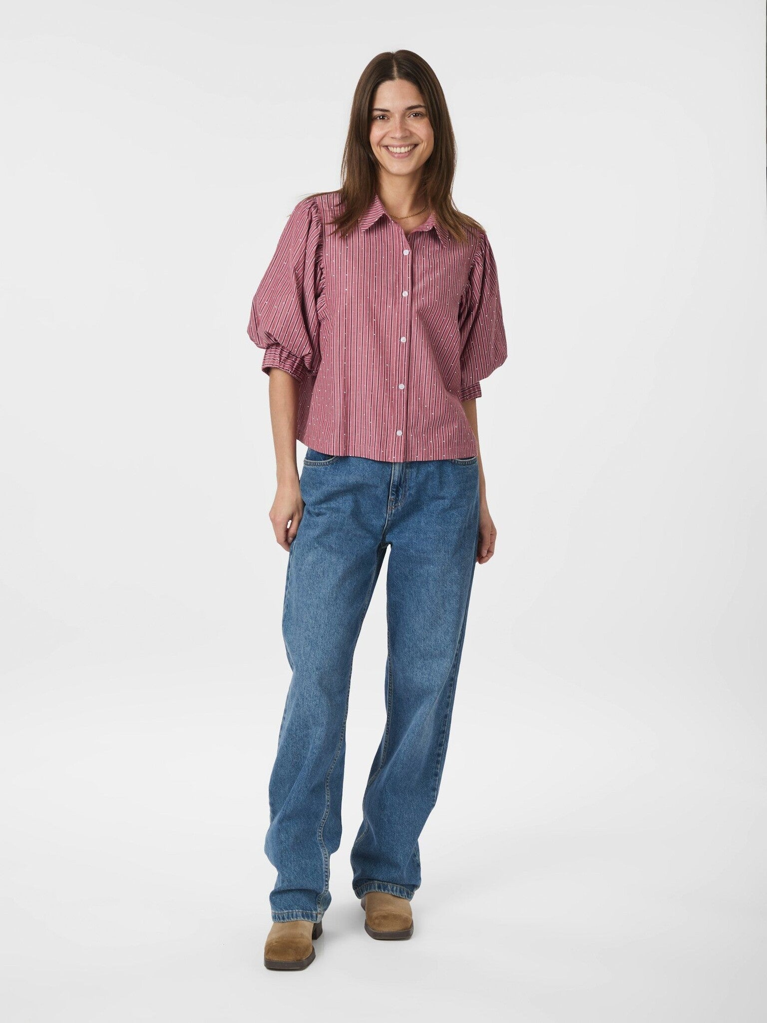 Etta Soft stripe stone shirt - Dark Rose