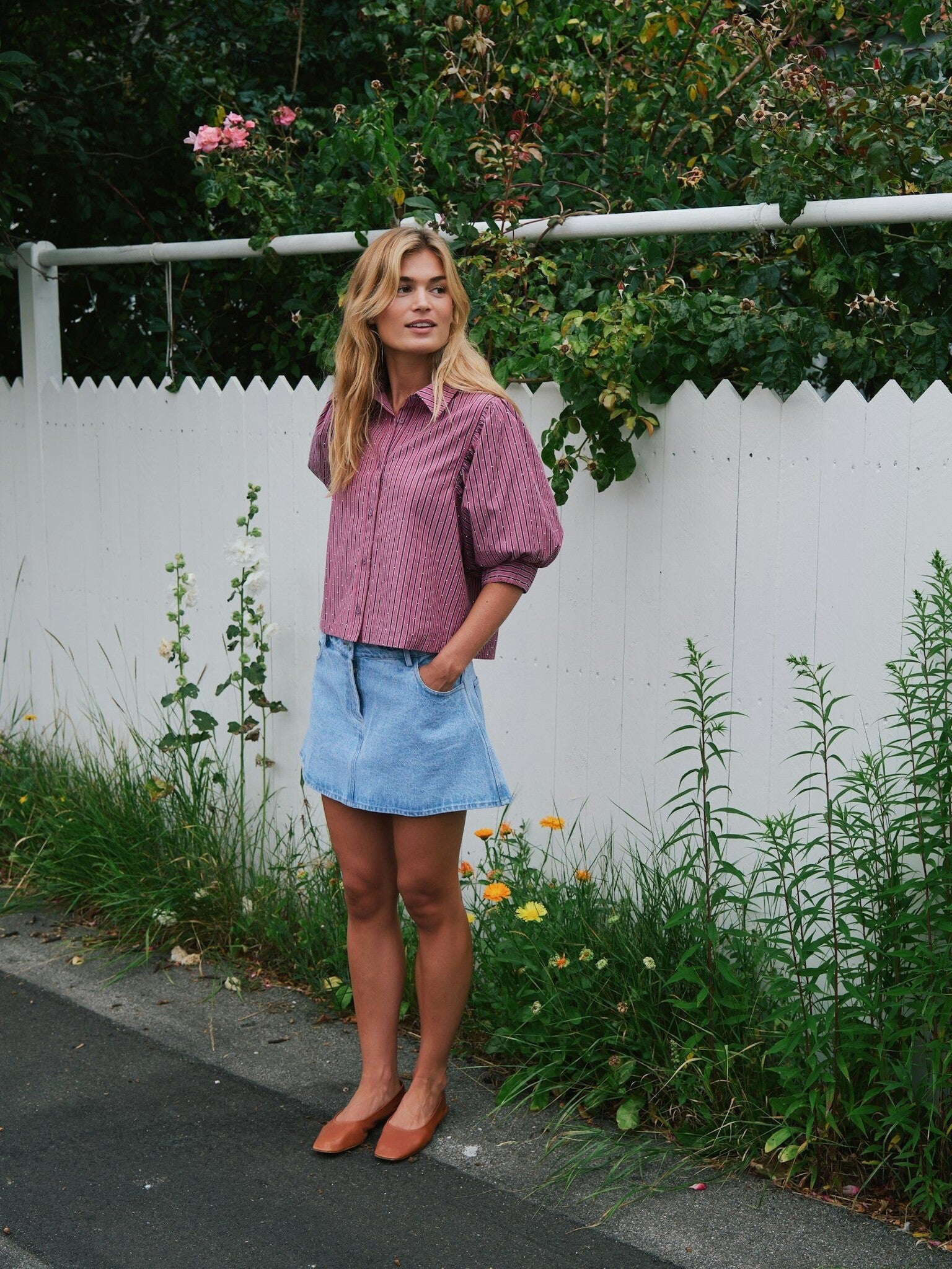 Etta Soft stripe stone shirt - Dark Rose