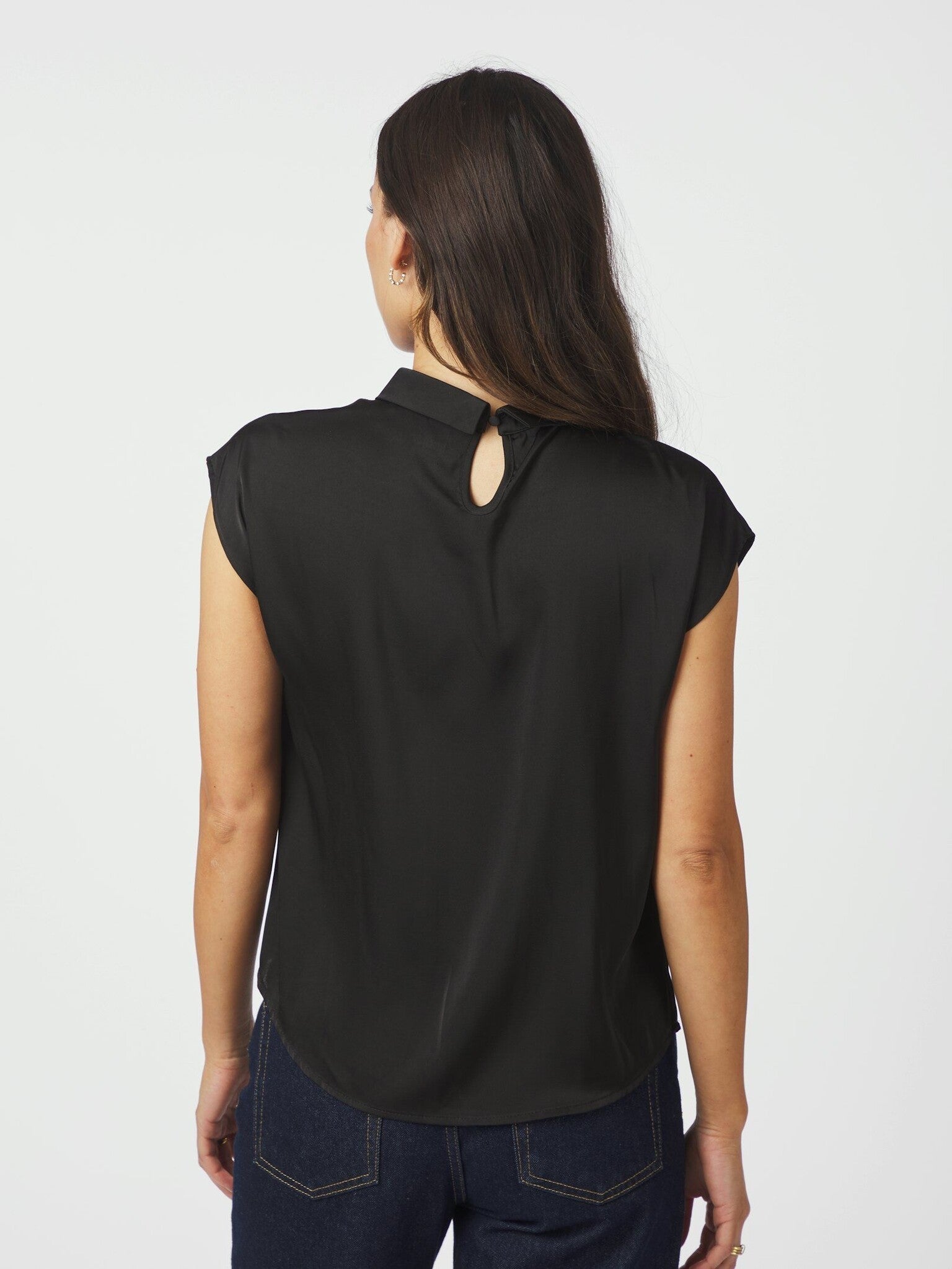 Fleur Drapy Satin Blouse - Black