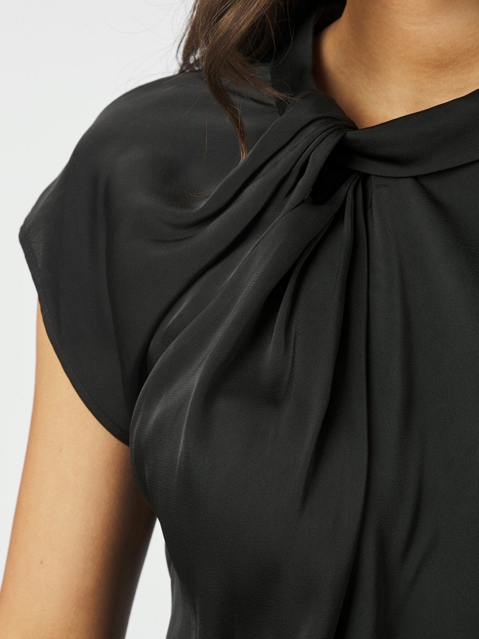 Fleur Drapy Satin Blouse - Black