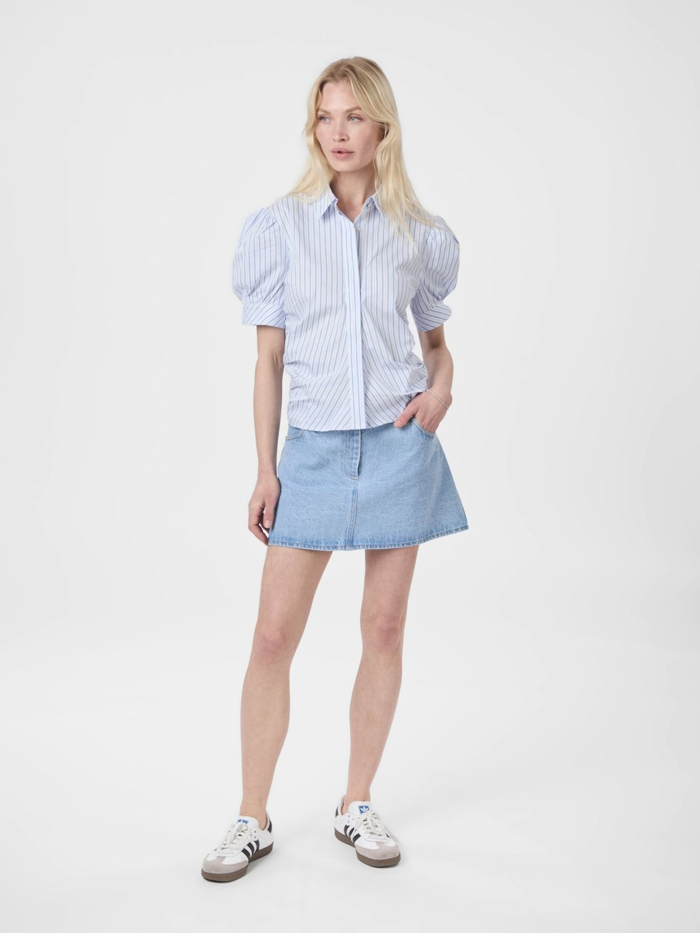 Frannie Stripe Shirt - White Light Blue