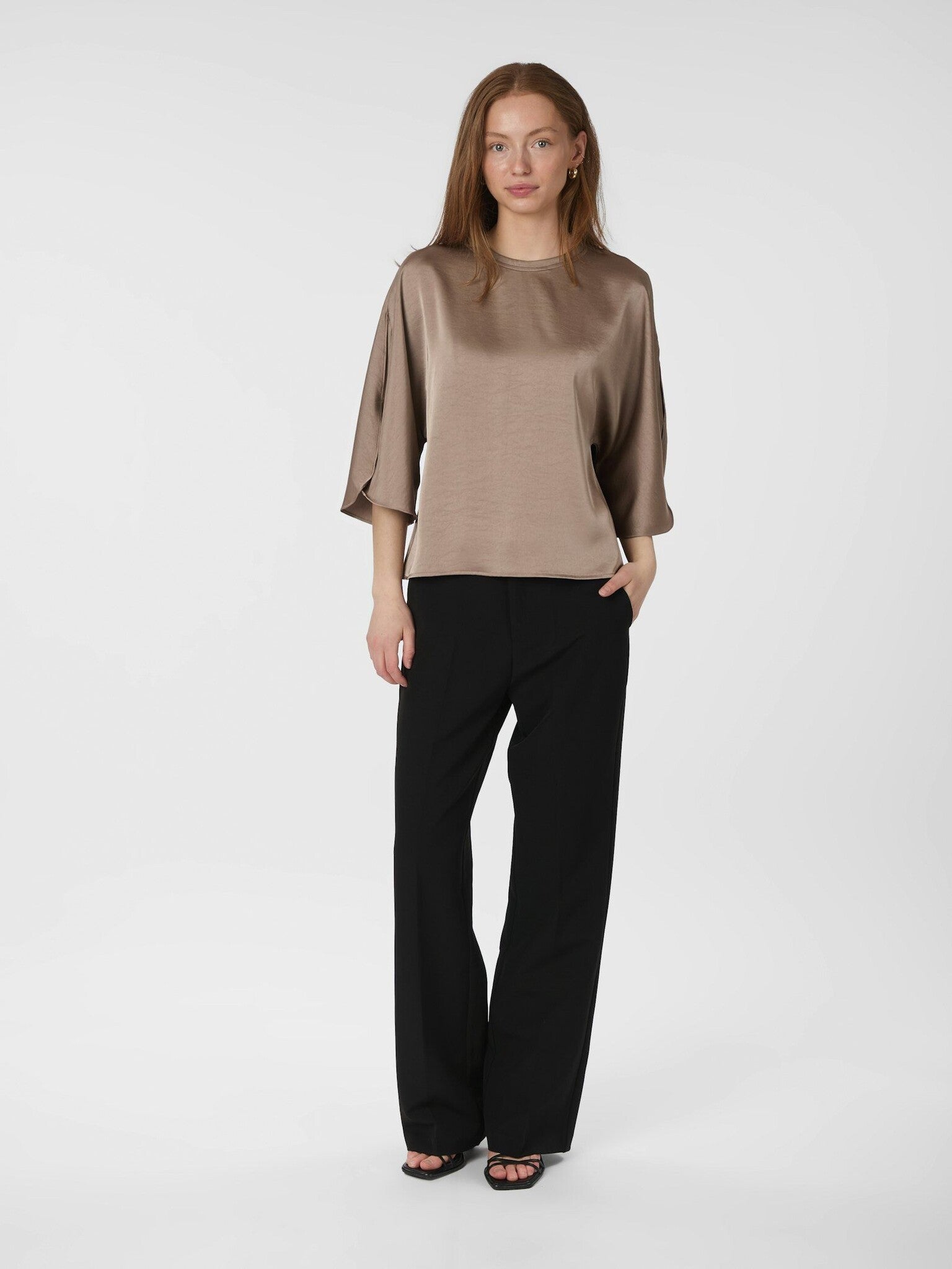 Liora Heavy Sateen Blouse - Dark taupe